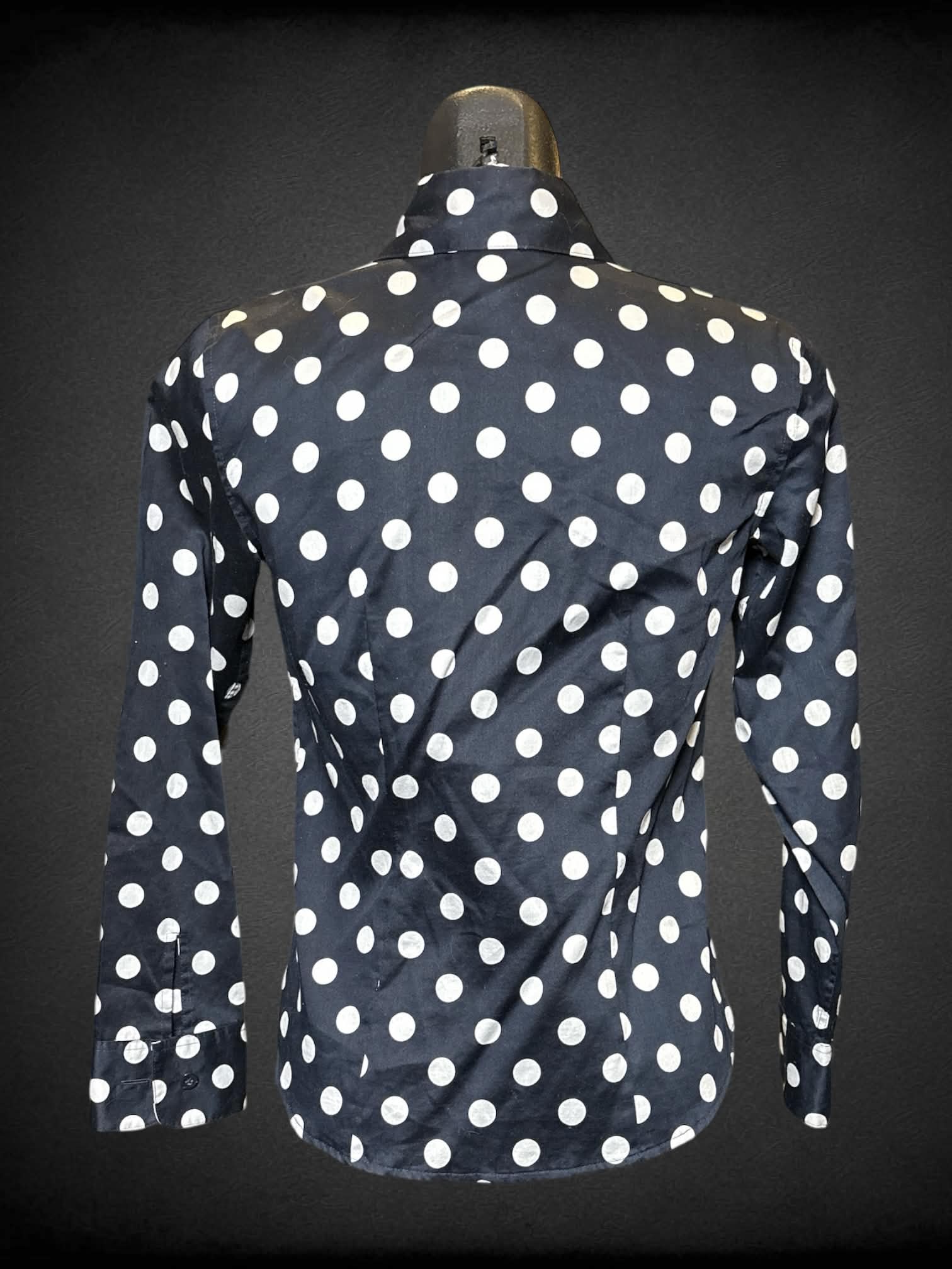 S Talbots black long sleeve button up with white polka dots