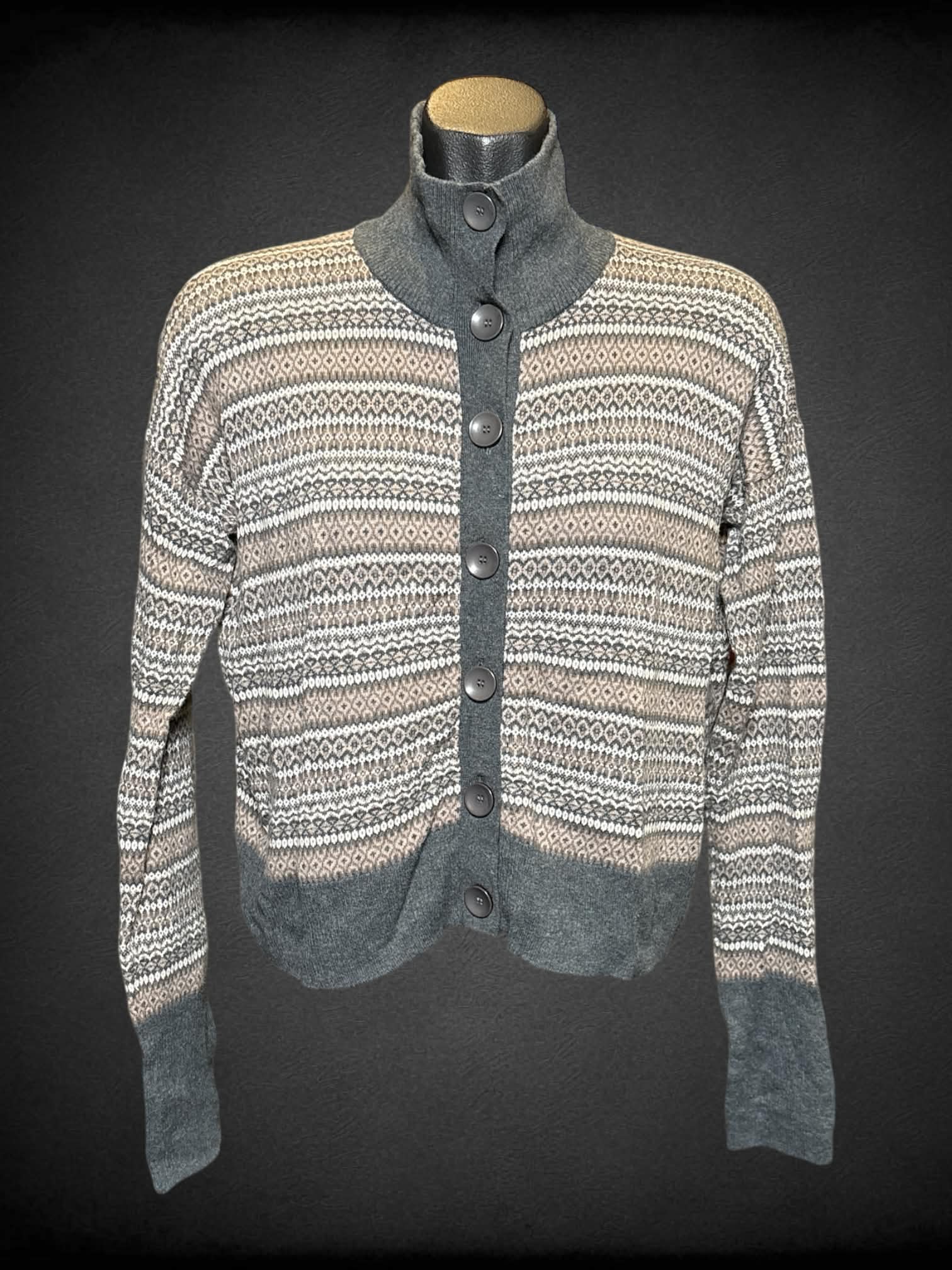 M Kenzie brown knit long sleeve cropped cardigan with button up collar