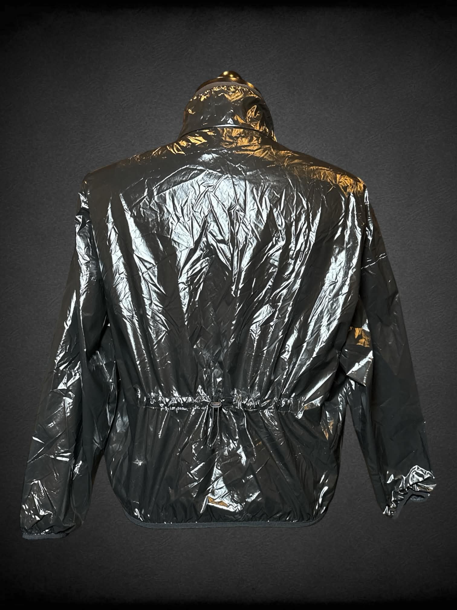 XL Joy Lab black long sleeve quarter zip jacket with shiny texture, pockets on sides, and zipper pocket on chest