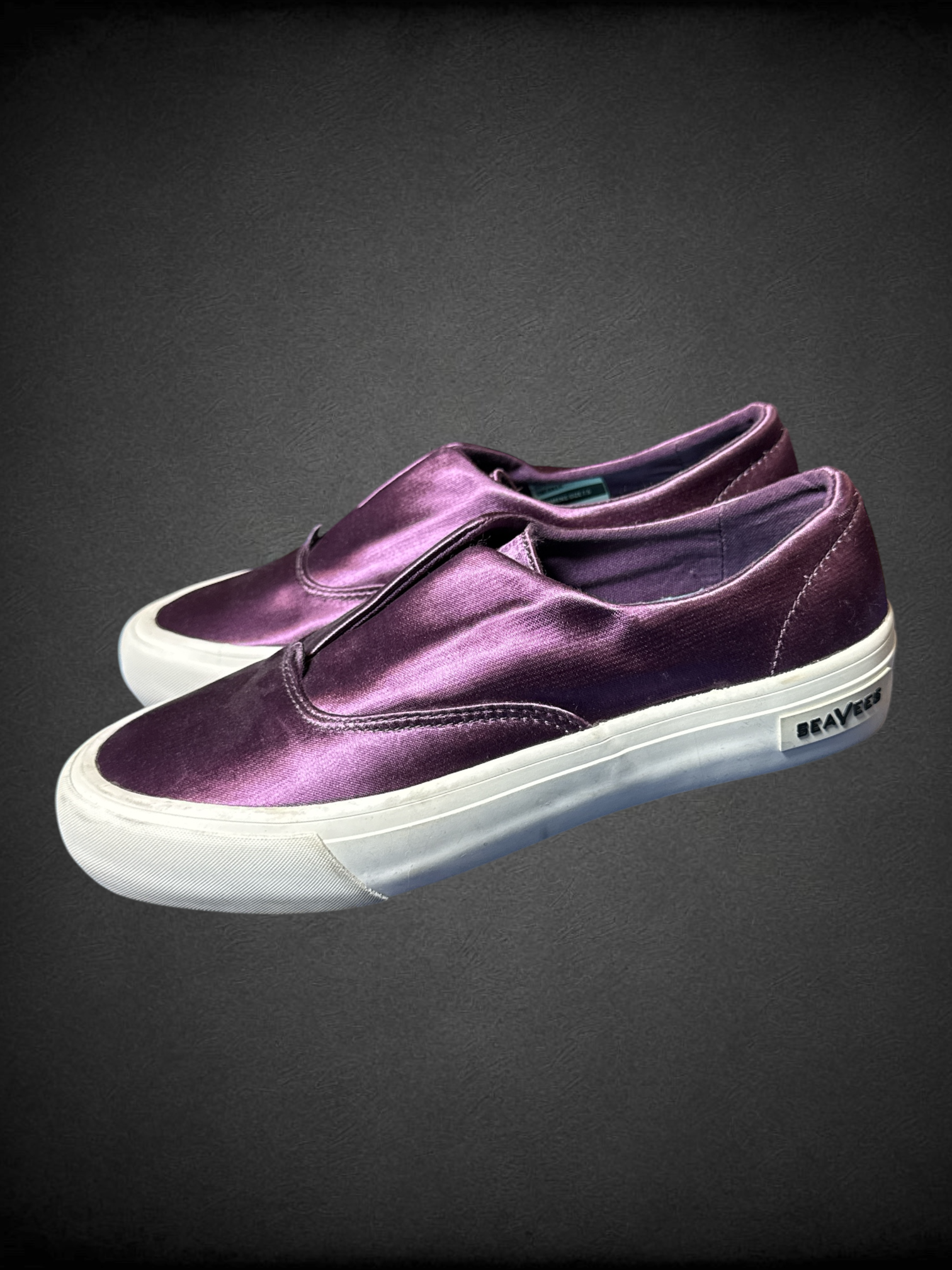 Size 7.5 SeaVees sunset strip platform sneakers in a violet satin finish