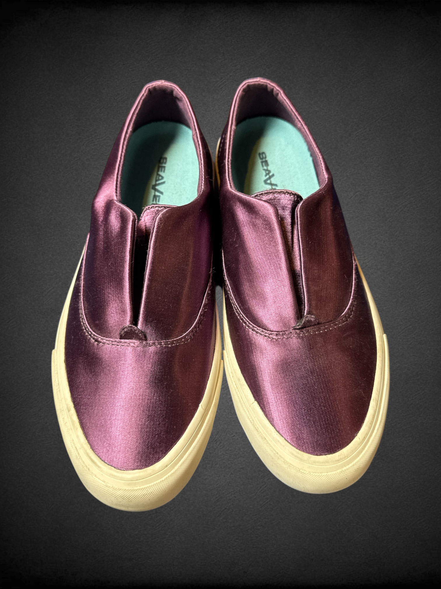 Size 7.5 SeaVees sunset strip platform sneakers in a violet satin finish