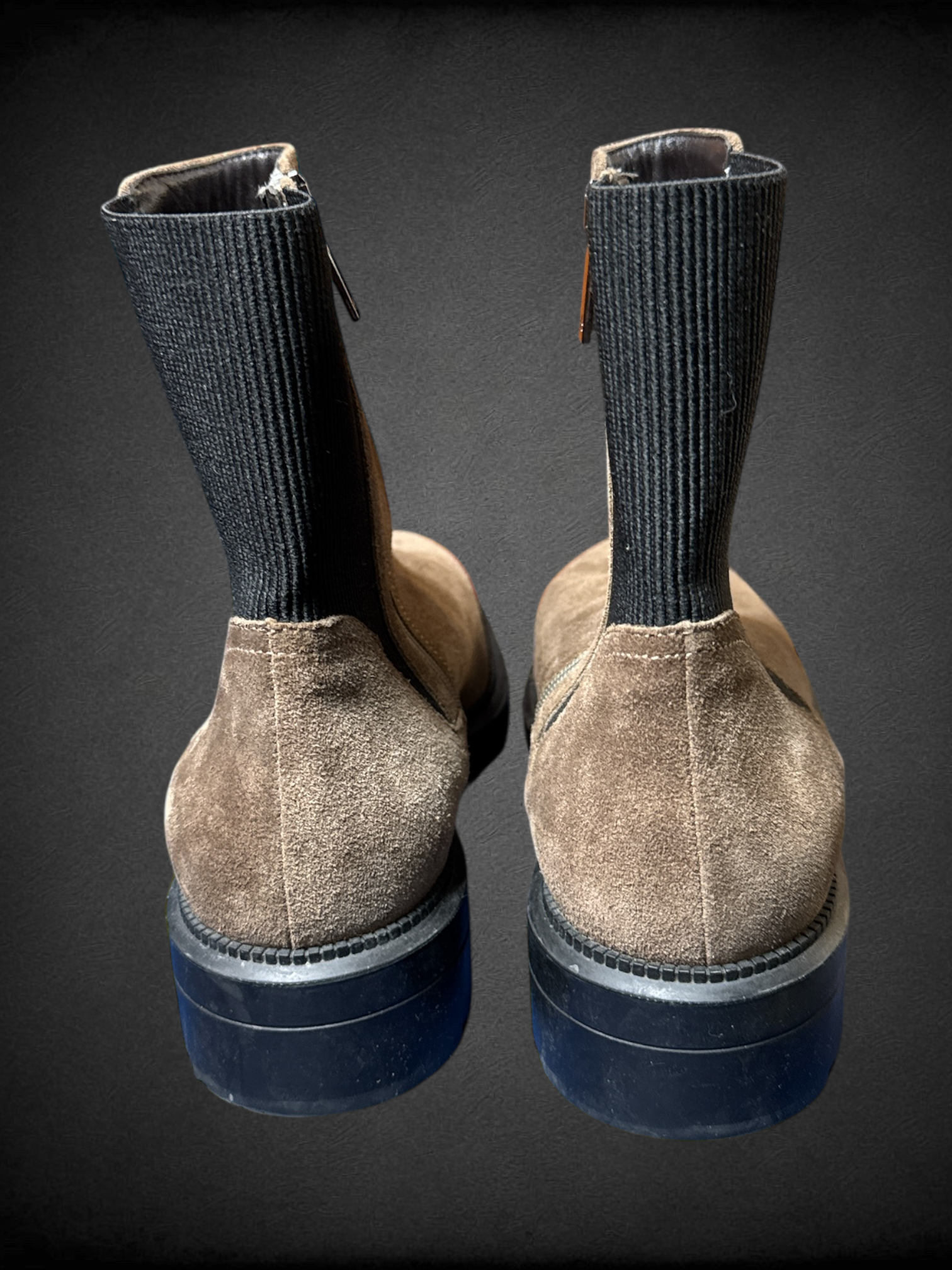 Size 10 Aquatalia Lauda Weatherproof Chelsea Boots with durable suede body, chunky lug sole, and elastic side panels