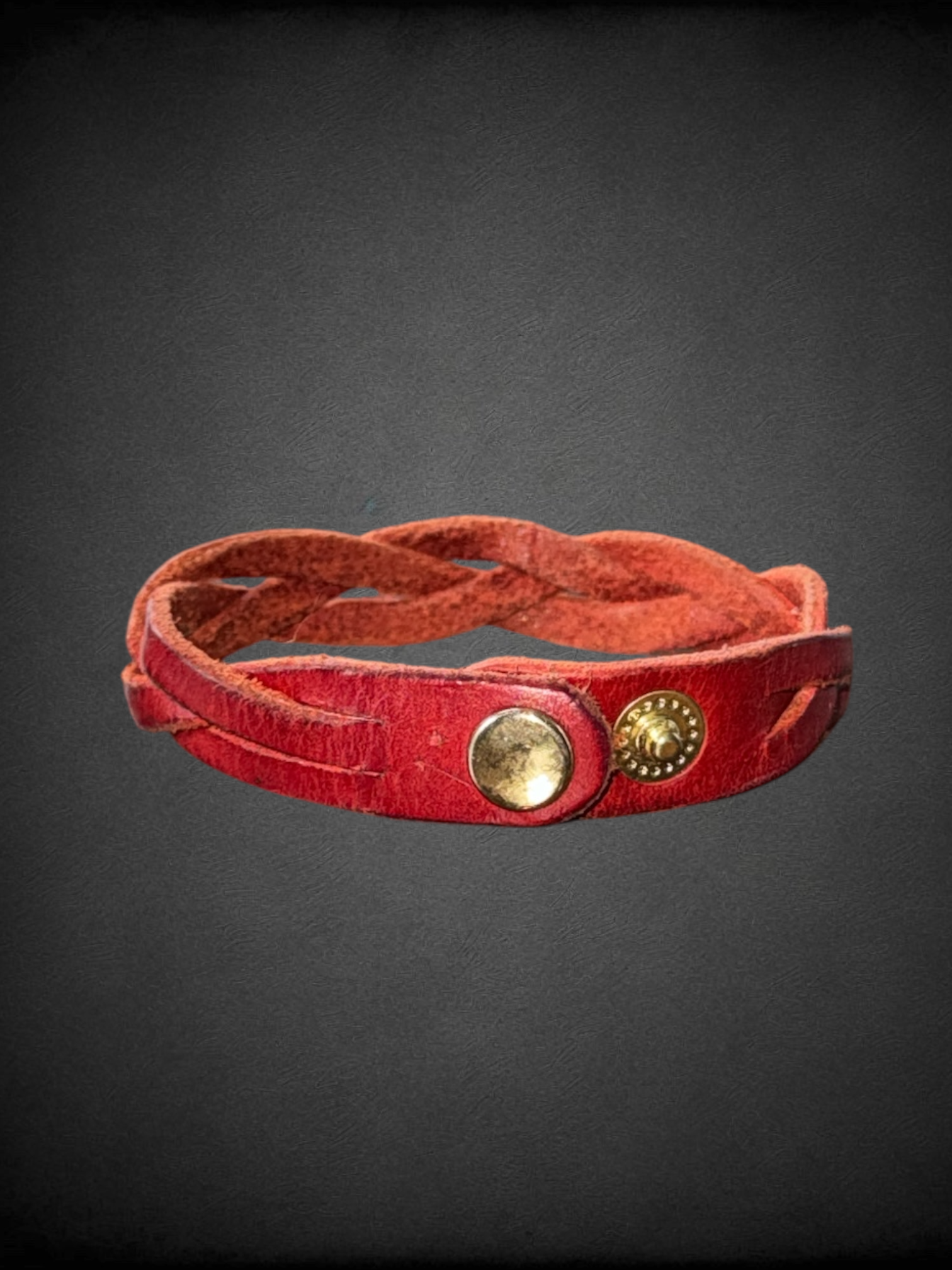 Red genuine leather braided bracelet with adjustable snap closure