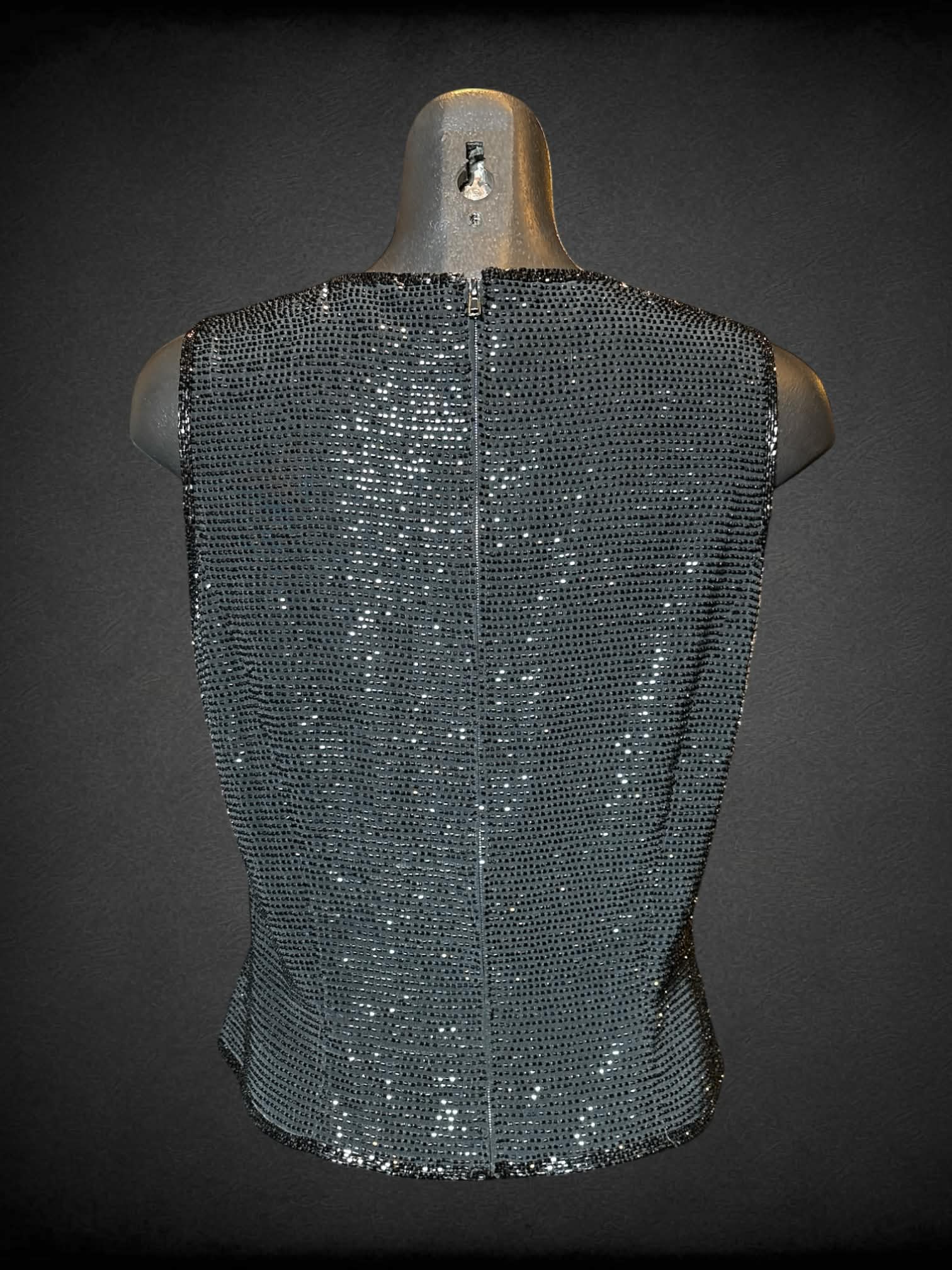 M Black Tie Oleg Cassini vintage black sleeveless beaded top with zipper on back