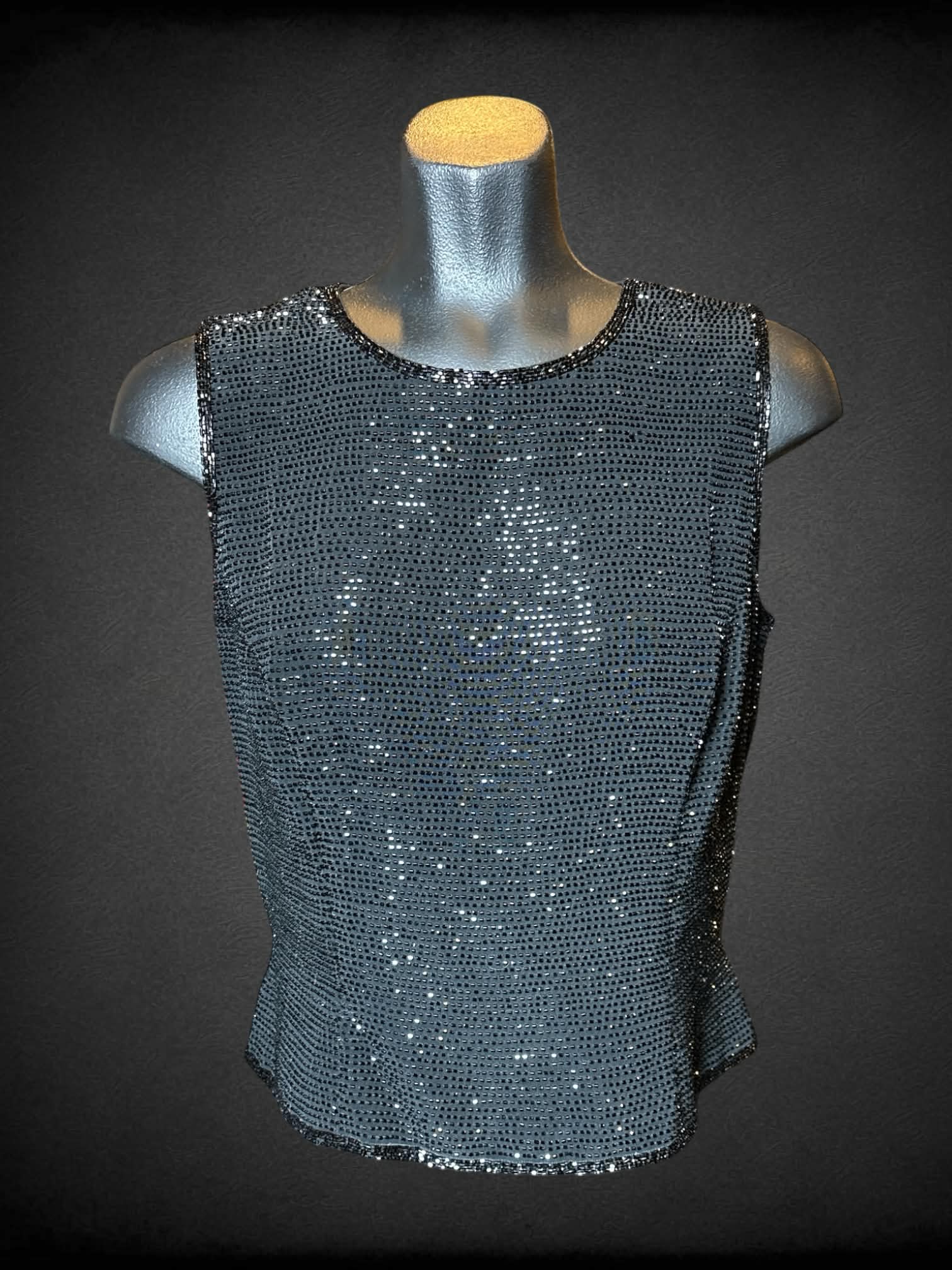 M Black Tie Oleg Cassini vintage black sleeveless beaded top with zipper on back