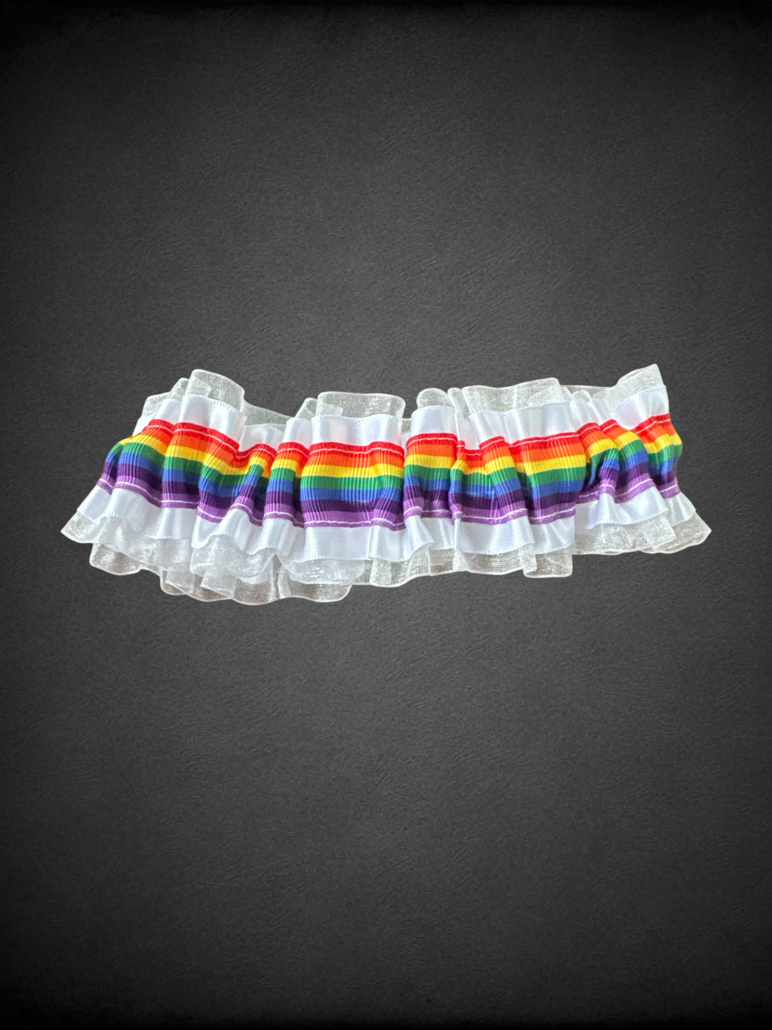 White and rainbow satin leg garter
