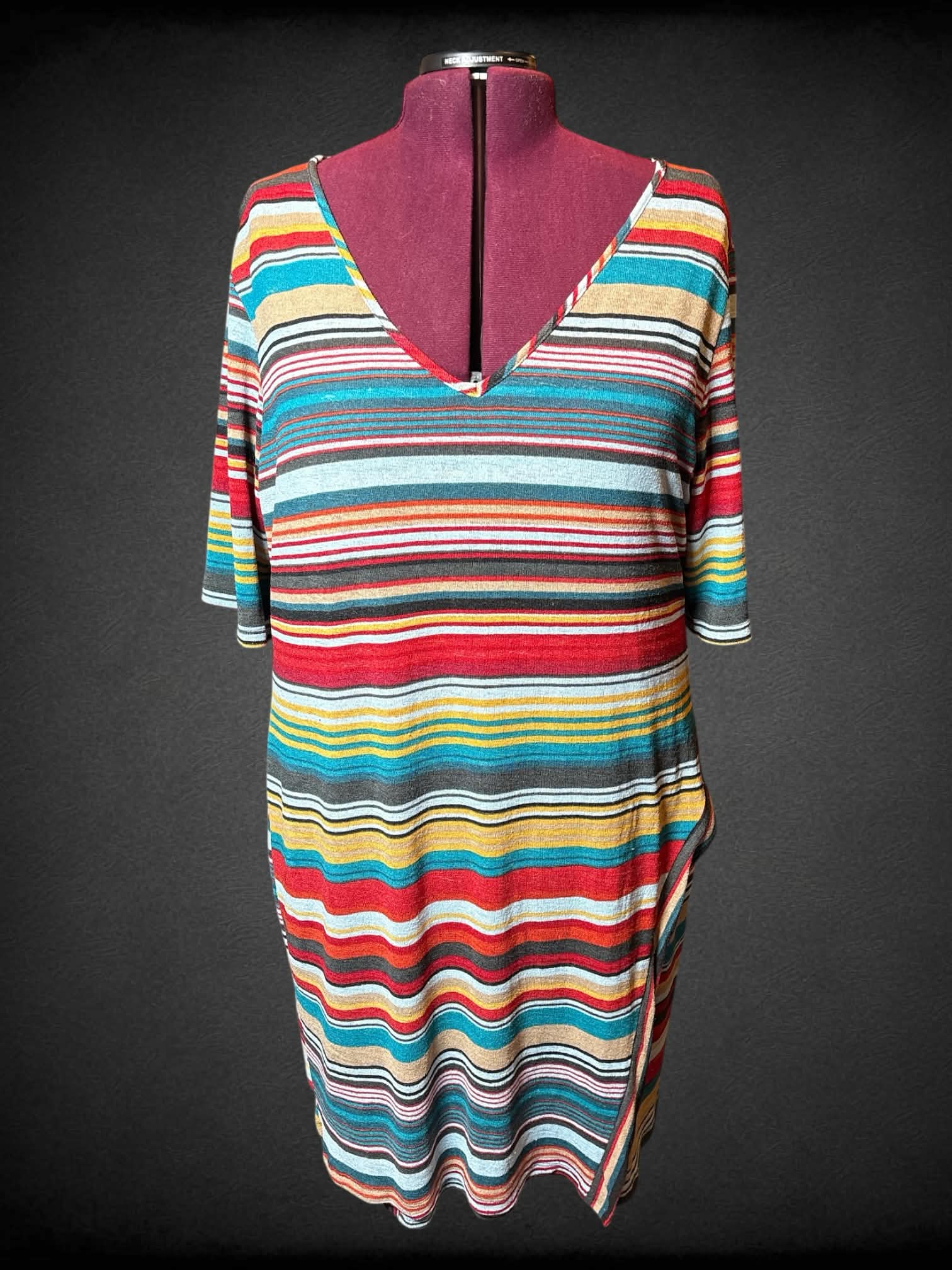 4X Ashley Stewart multicolor striped short sleeve dress with lining, & v neck