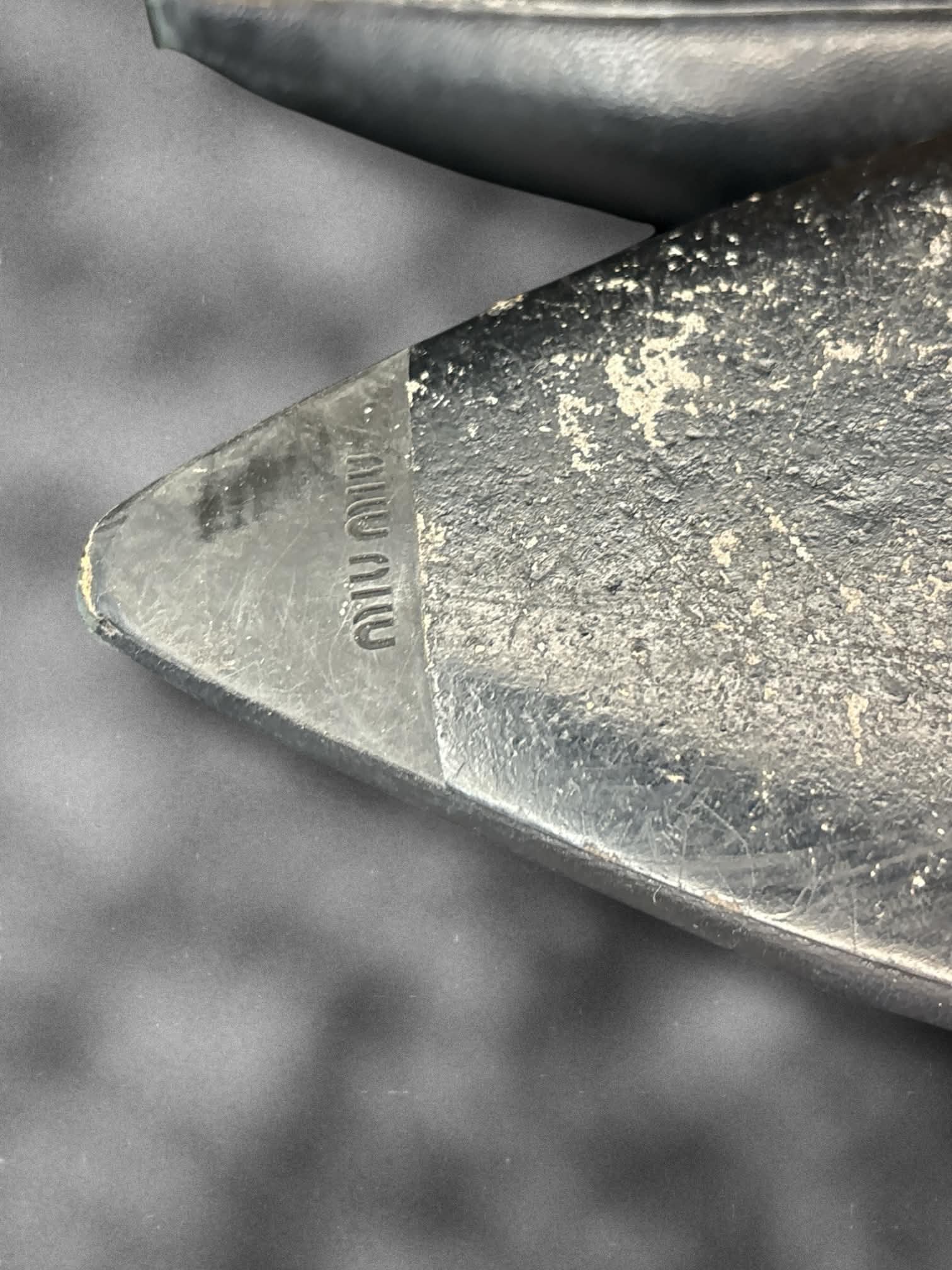 Size 6.5 Miu Miu black leather studded pointed flats