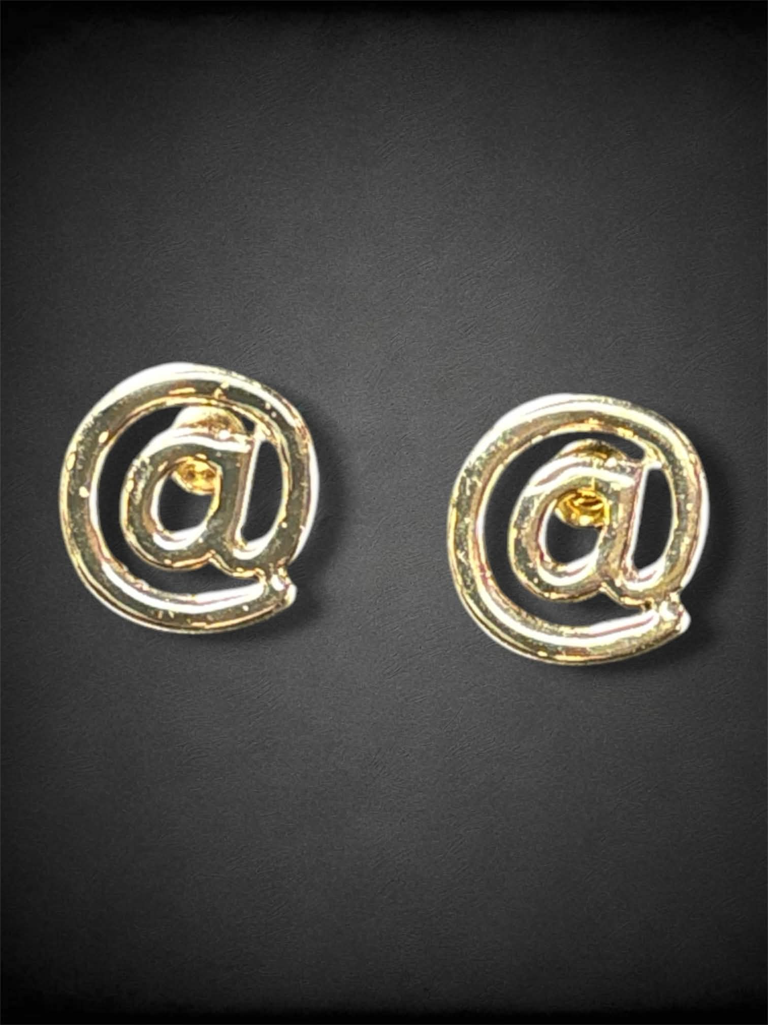 Gold Toned At Sign Earrings