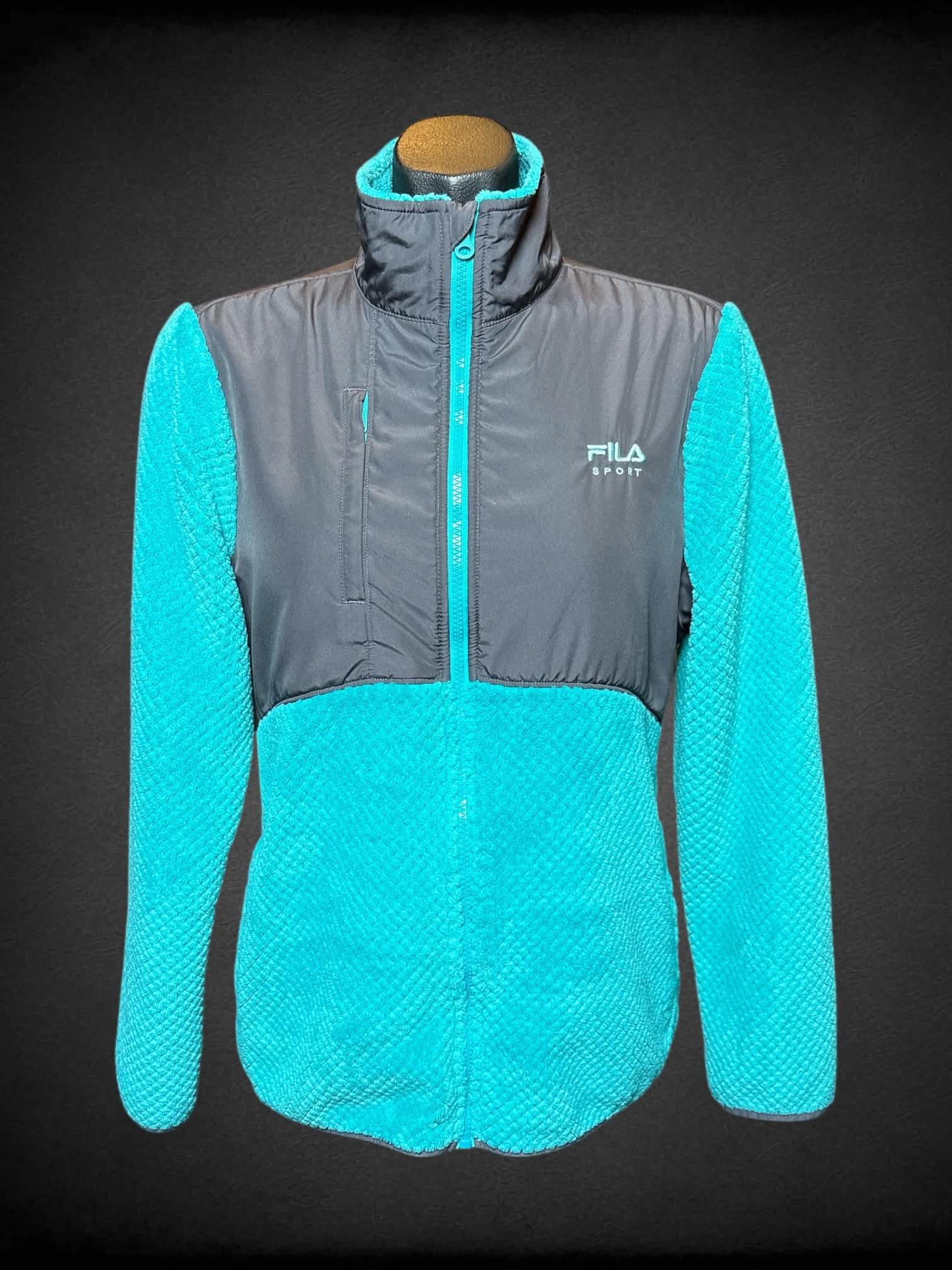 M Fila Sport blue and grey fuzzy zip up sweater and pockets