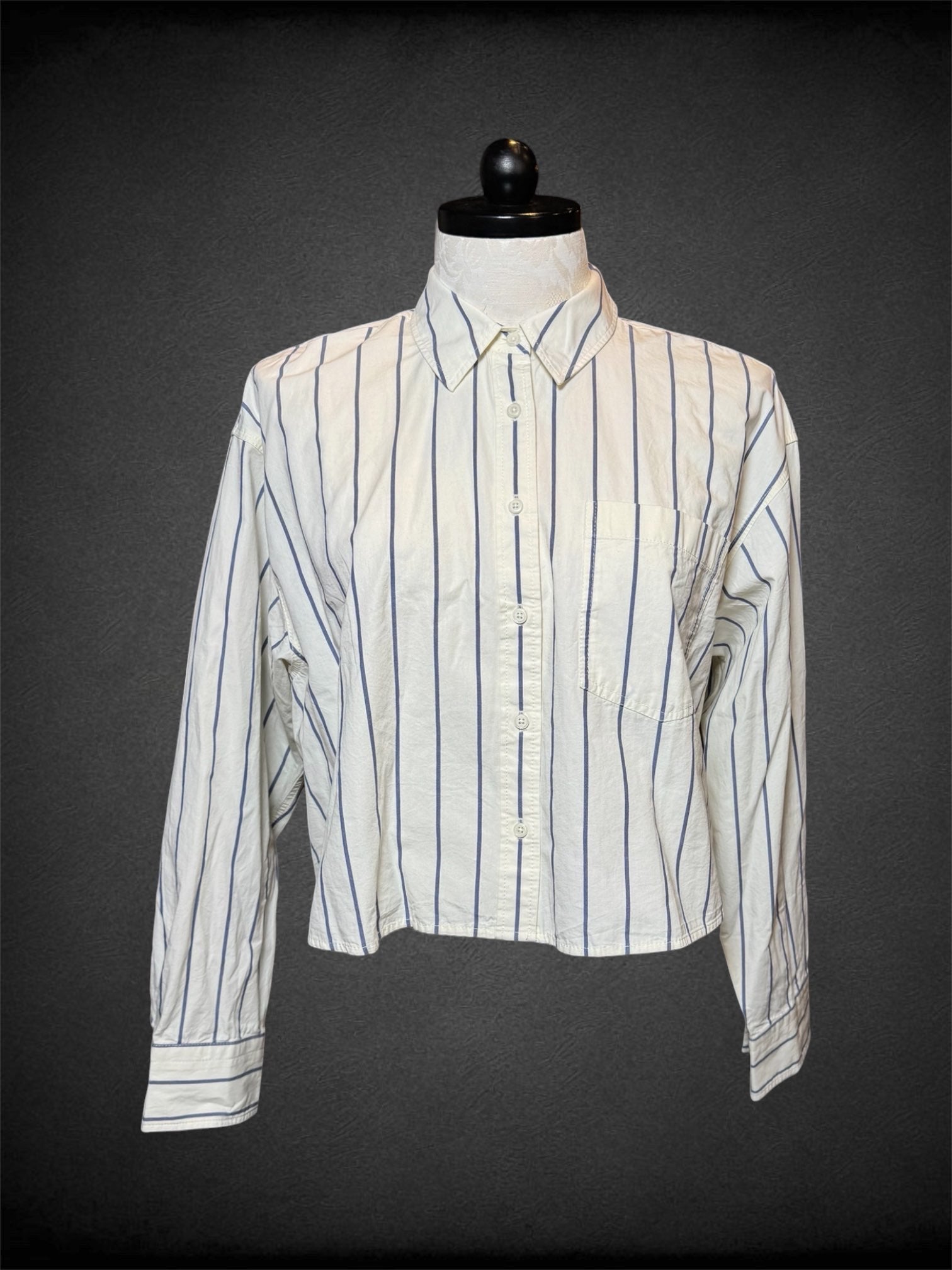 XL NWT J Crew white and blue striped cropped button up with one chest pocket