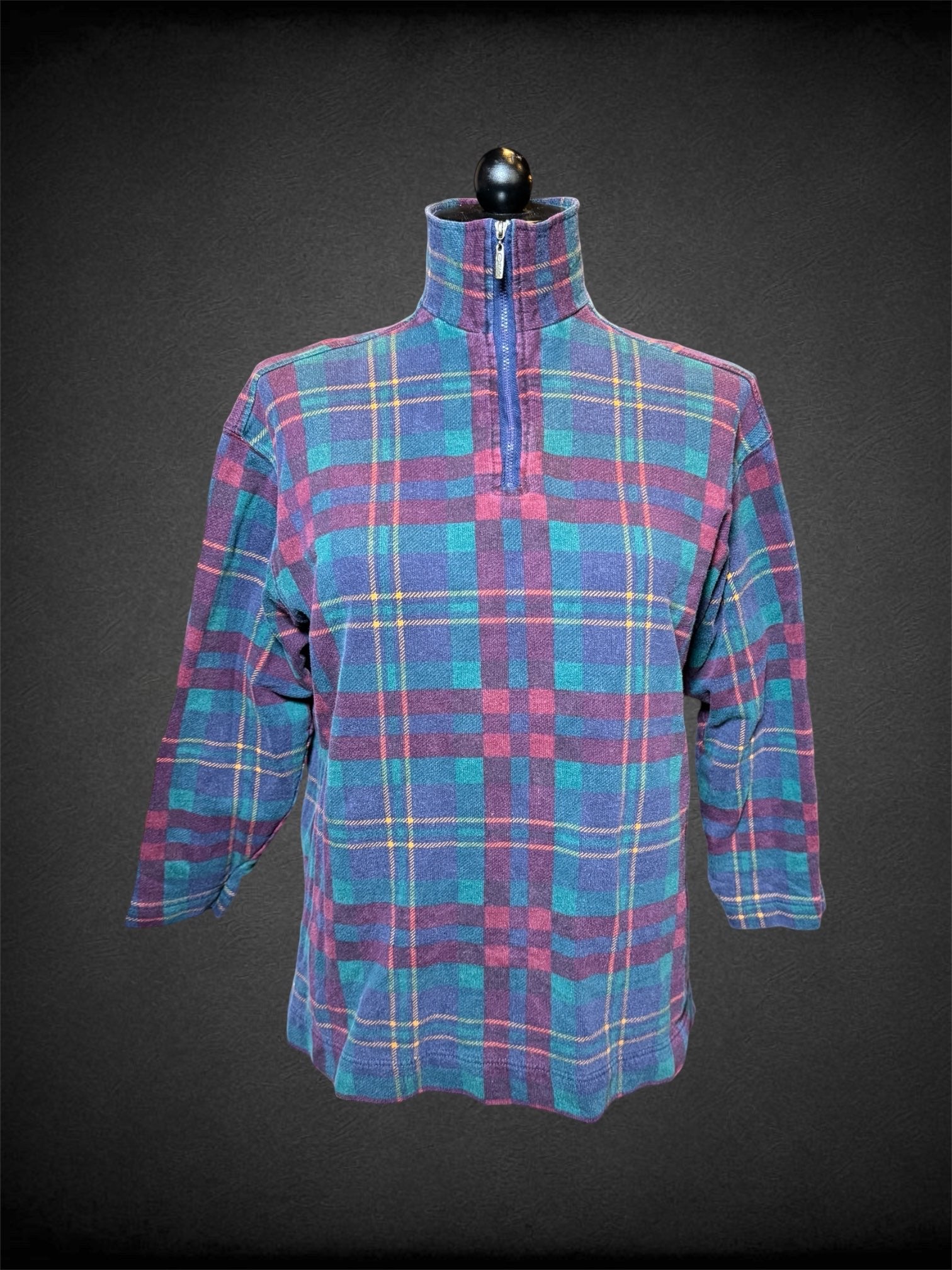 XL Catalina vintage navy blue, green, and red plaid quarter zip jacket