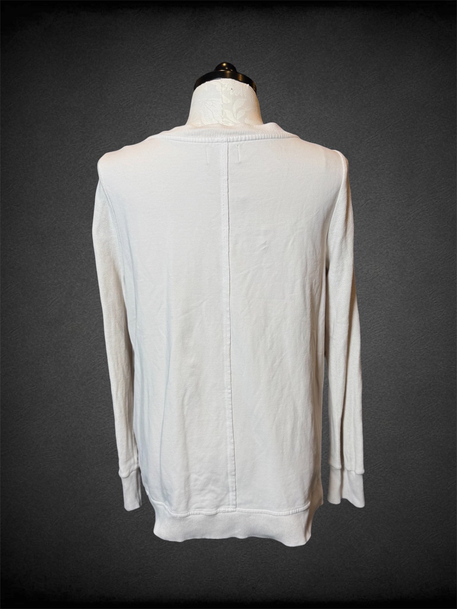 XL MTWTHFSS by Anthropologie cream knit sweater with buttons on both sides, and cable knit panel
