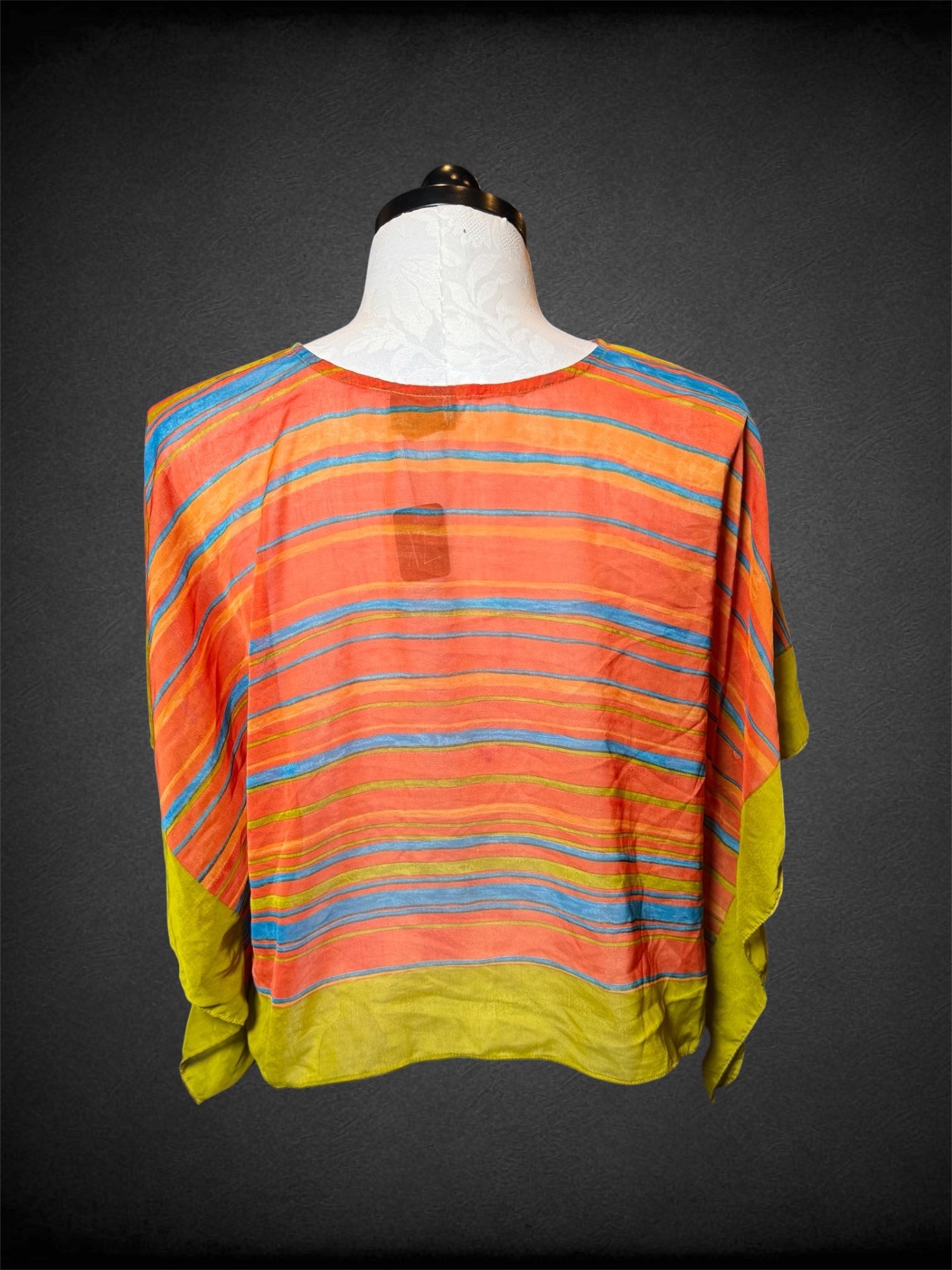 XL As Hro orange, blue and green striped sheer top