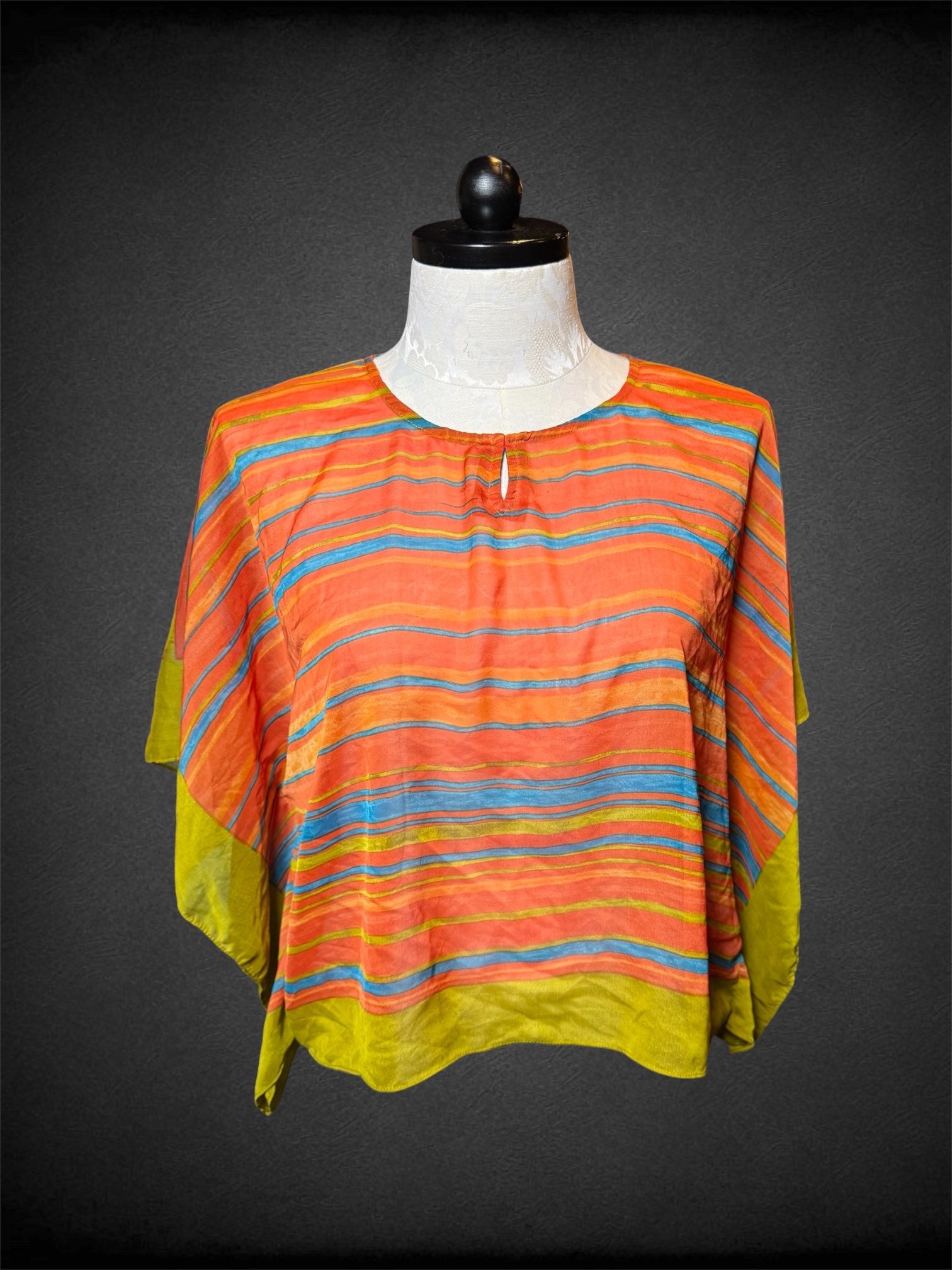 XL As Hro orange, blue and green striped sheer top
