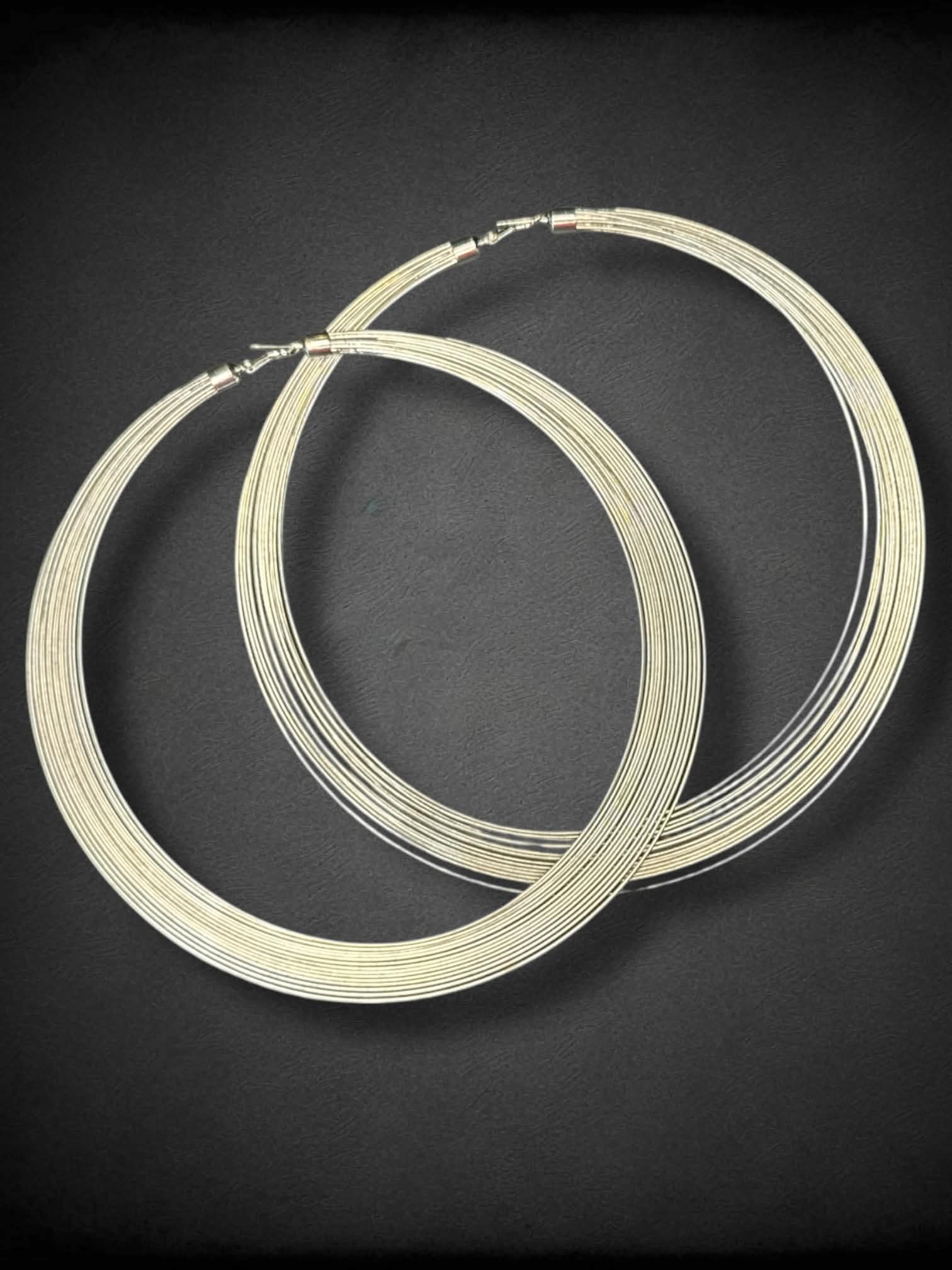 5 inch silver tone multi wire hoop earrings