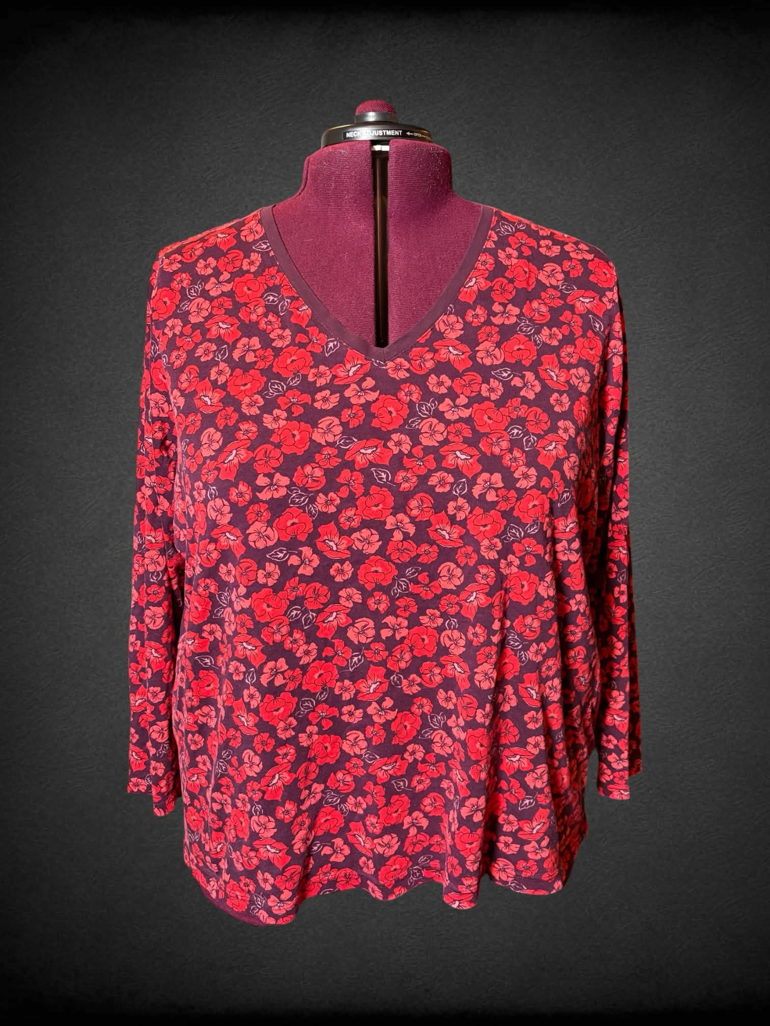 3X Lands End purple long sleeve top with red and pink floral design