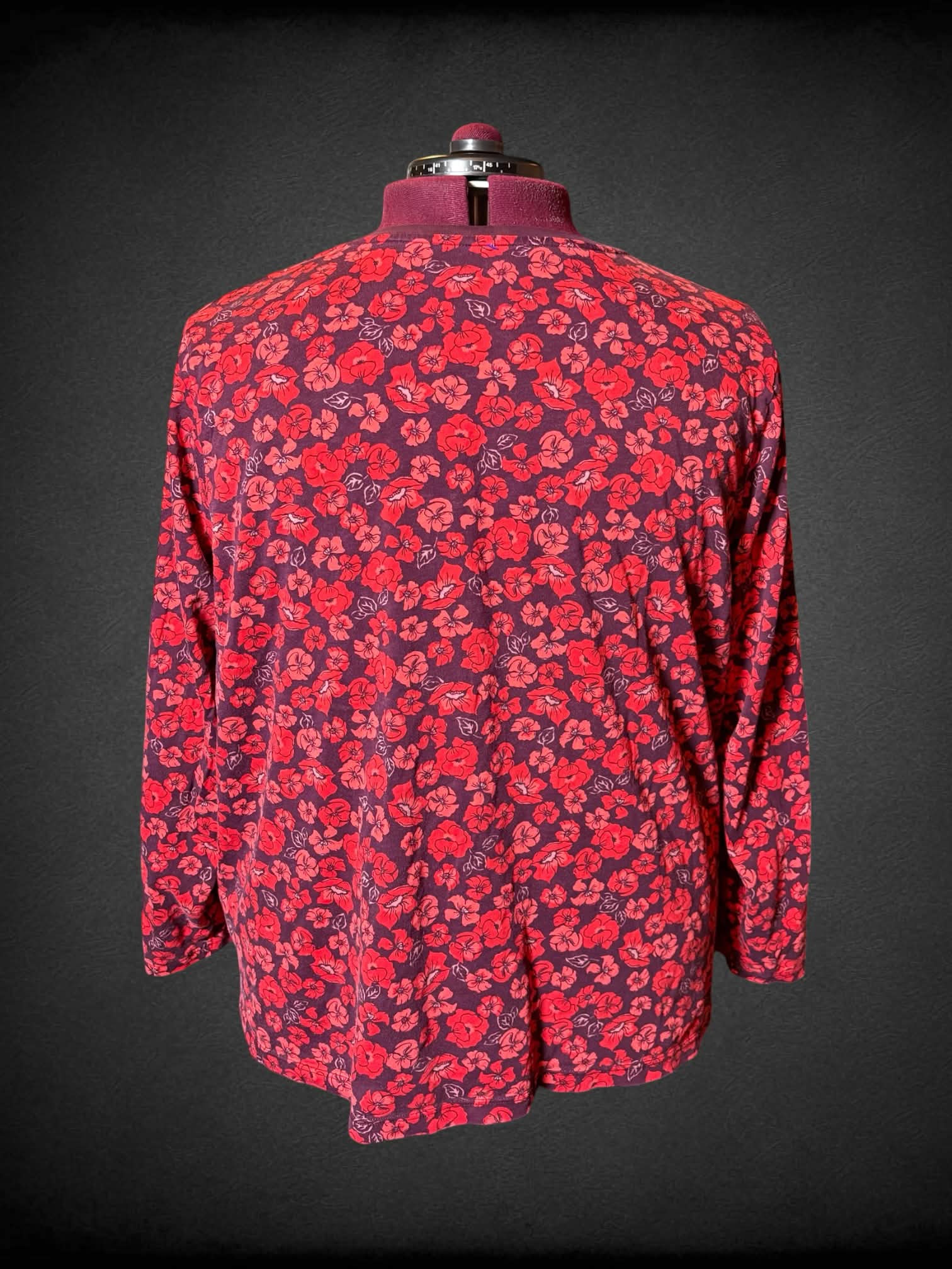 3X Lands End purple long sleeve top with red and pink floral design