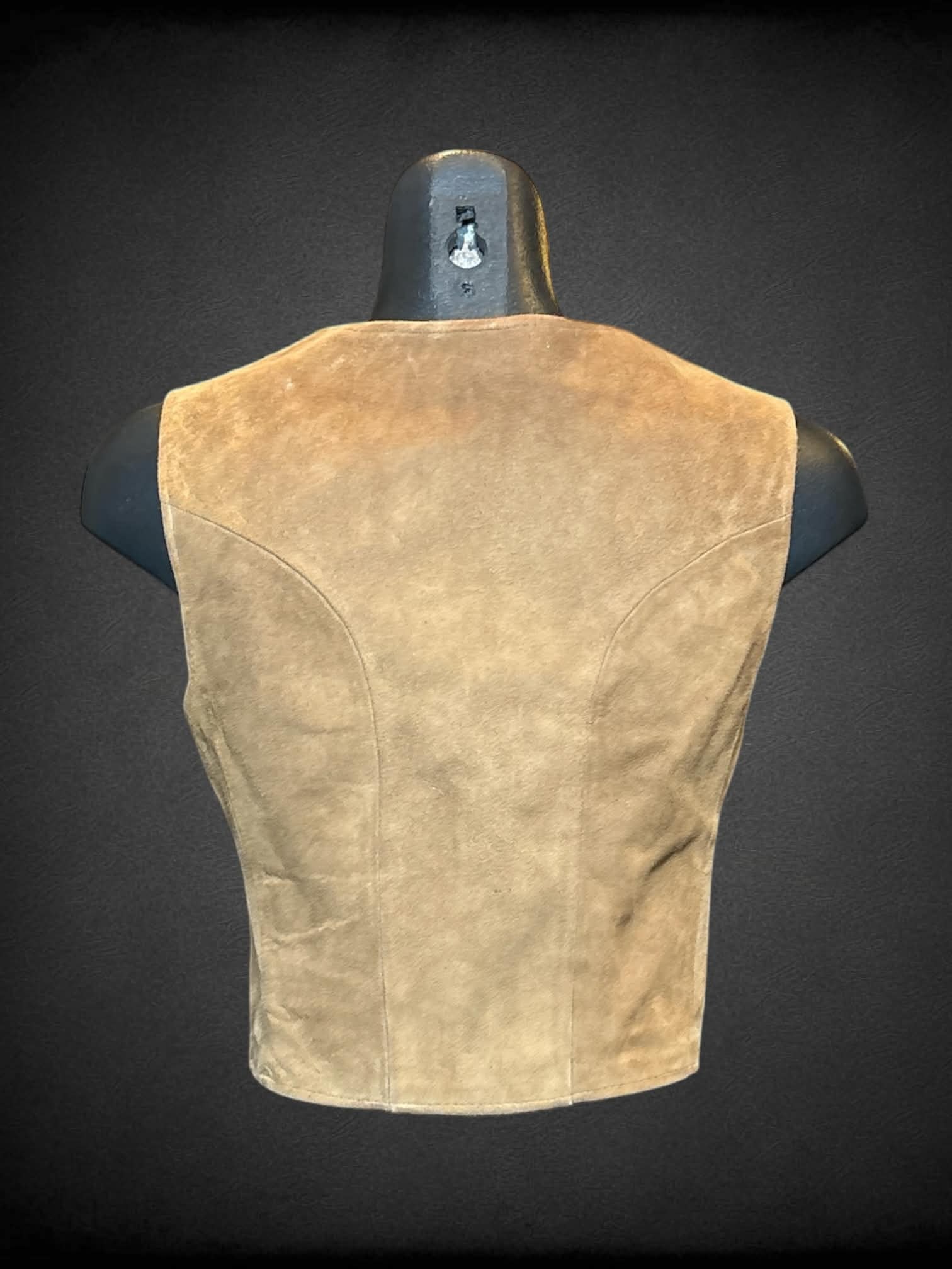 S Wegner vintage brown leather vest with wooden buttons