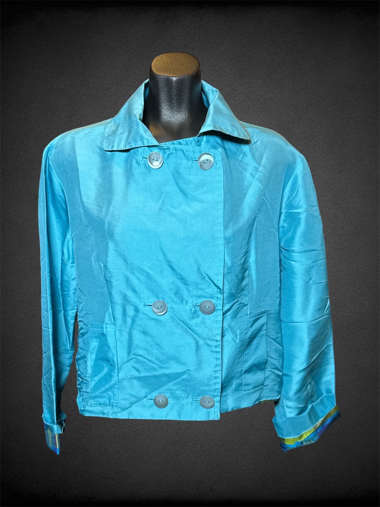 M Kai Mira light blue jacket with double breasted buttons, and pockets