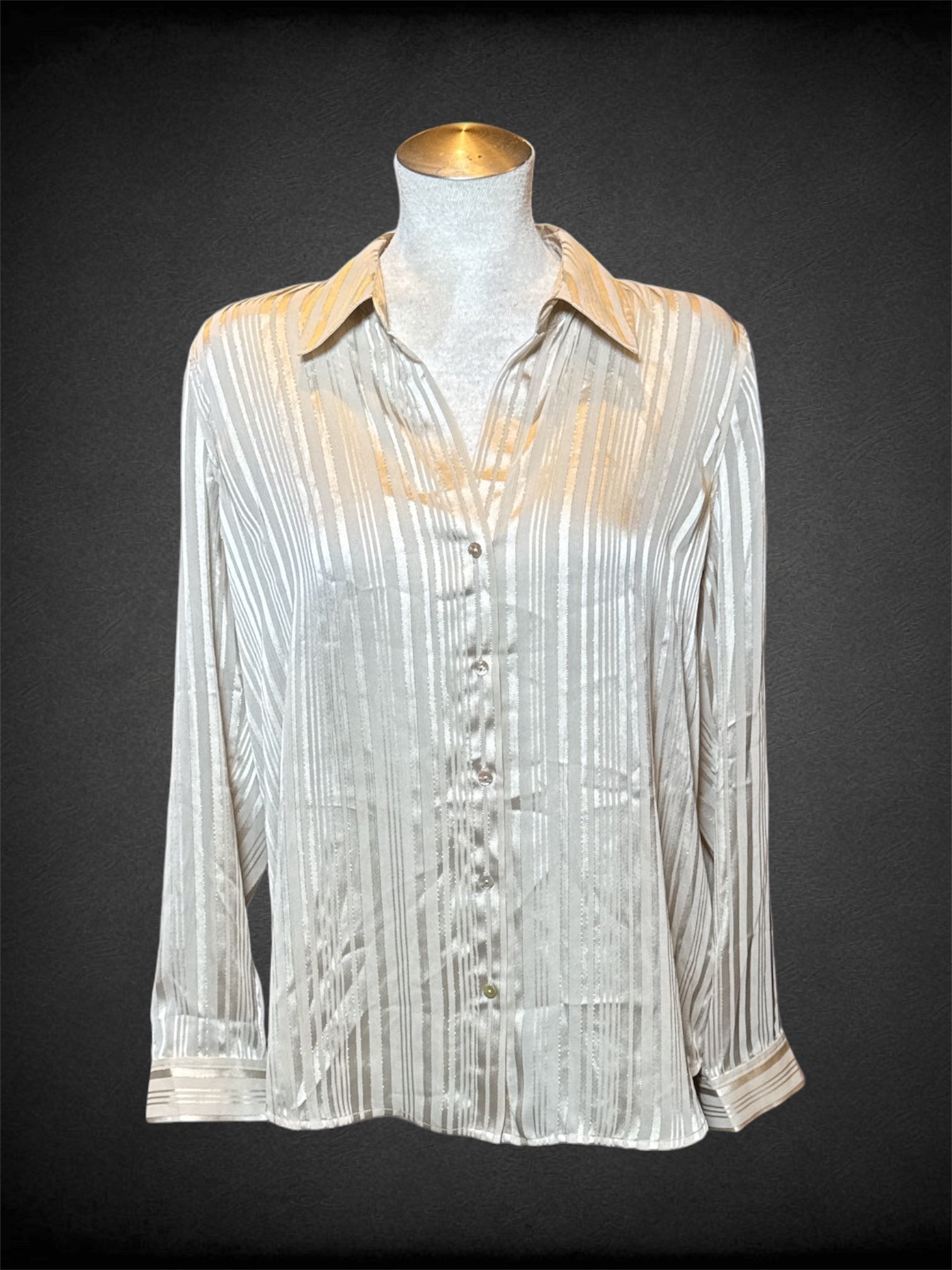 L NWT Lagence cream sheer long sleeve button up with satin like stripes