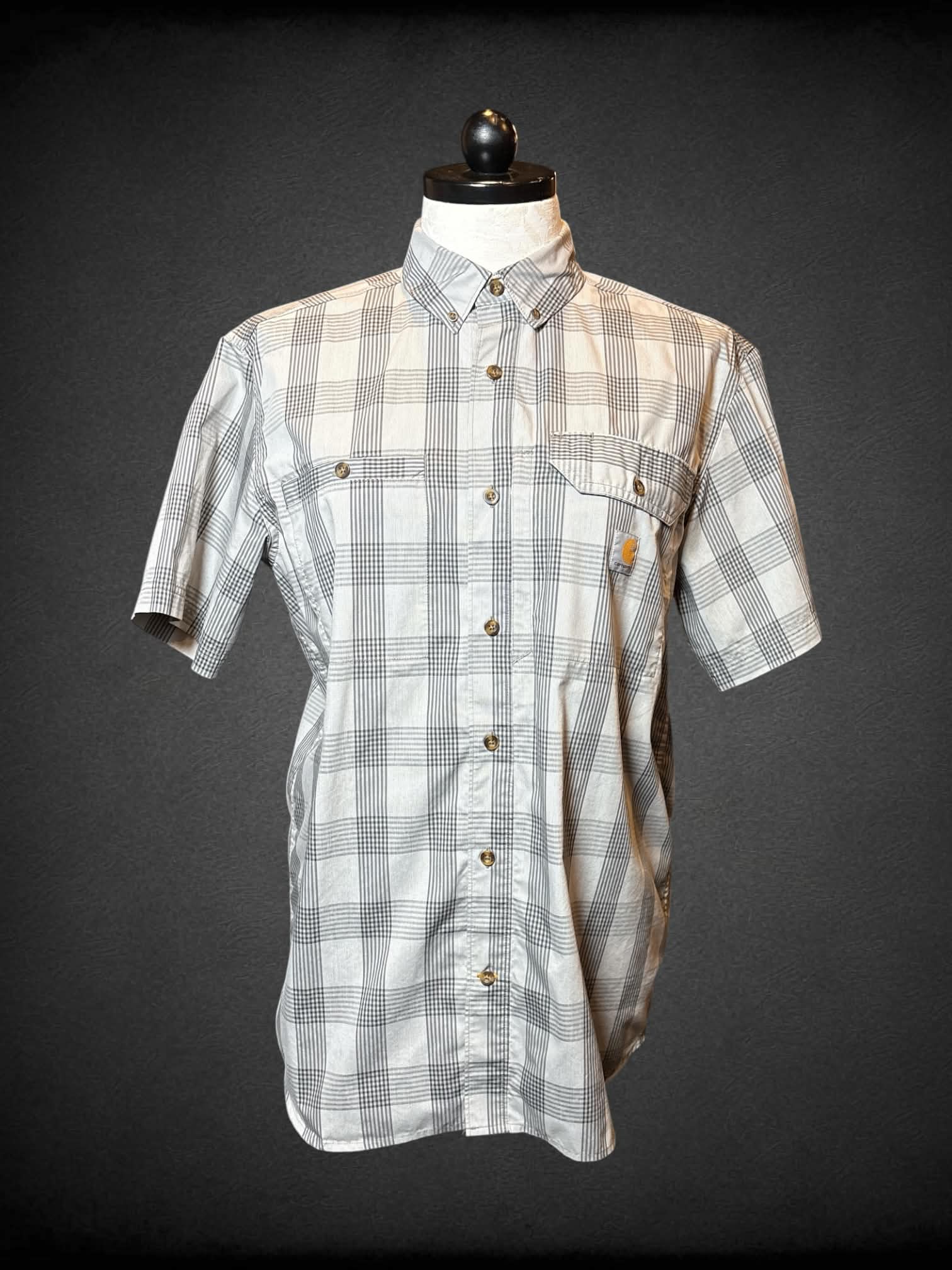 XL Carhartt Force grey plaid short sleeve button down with vent on back