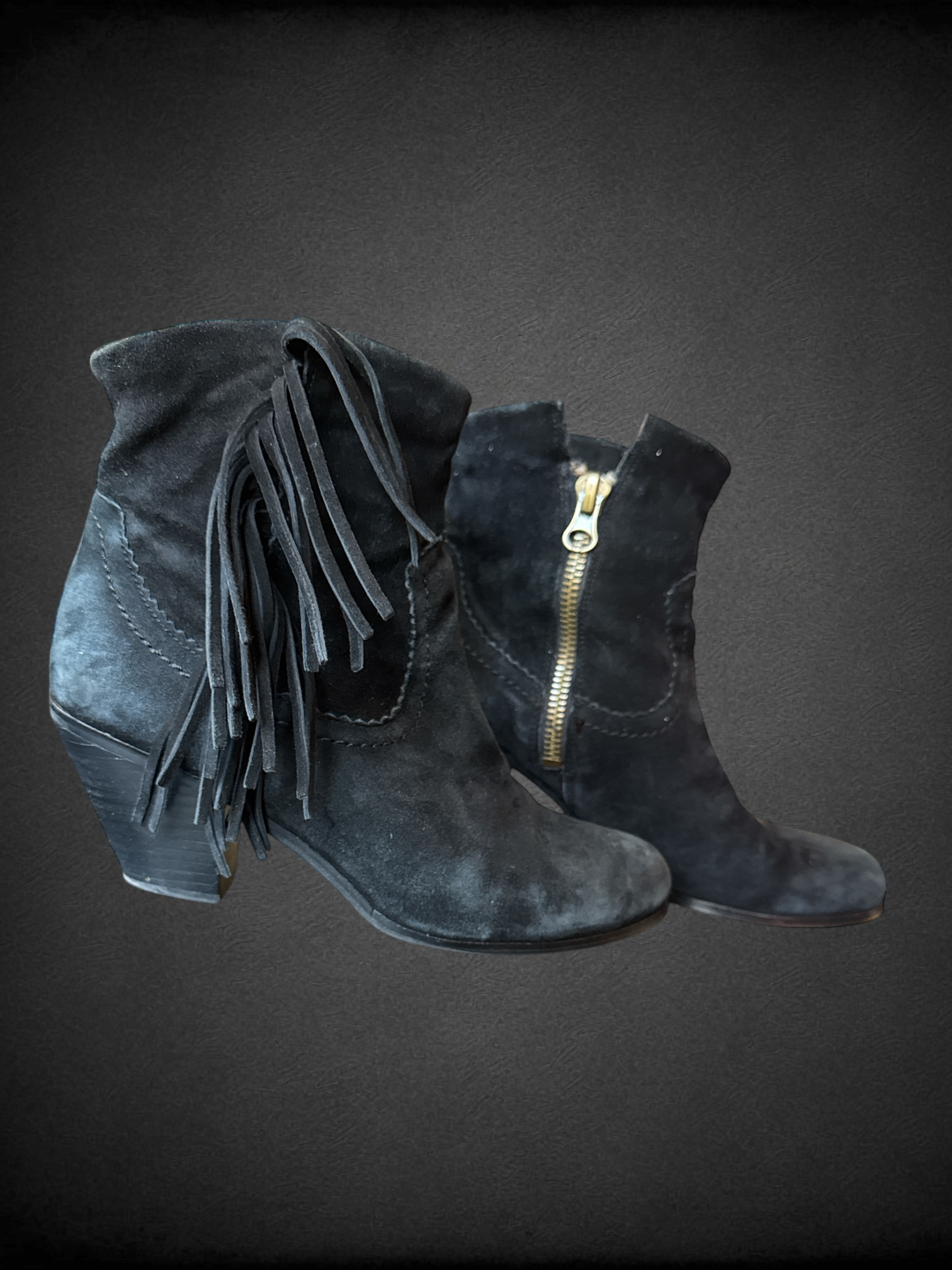 Size 10 Sam Edelman Louie black suede fringe ankle boots