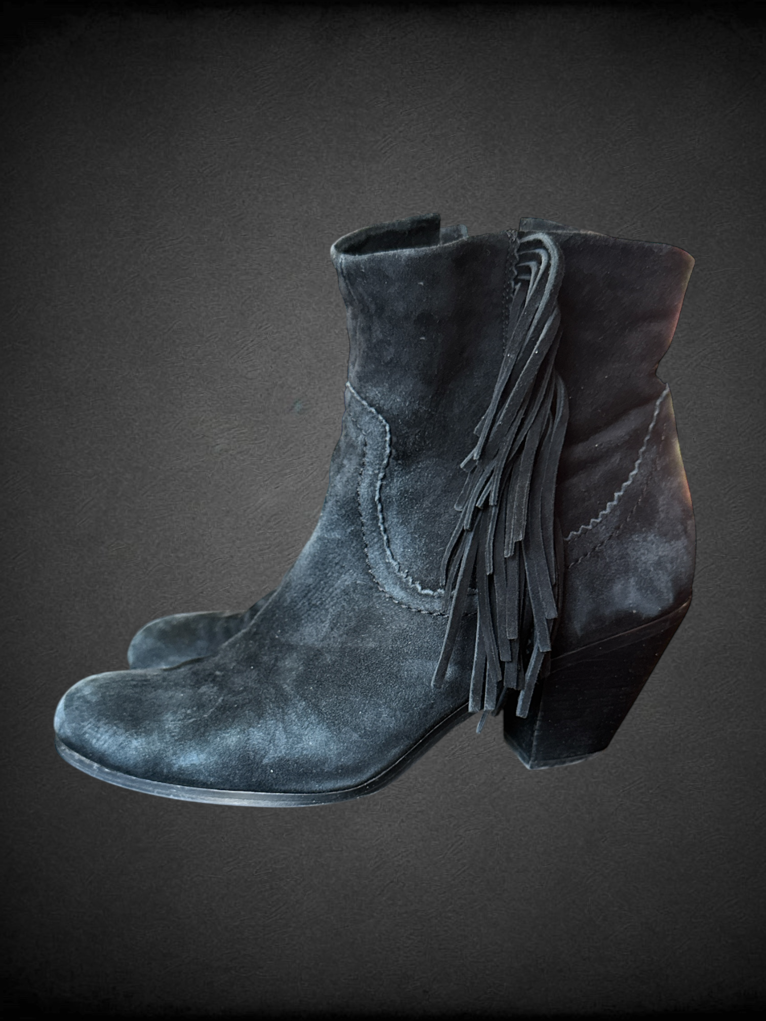 Size 10 Sam Edelman Louie black suede fringe ankle boots