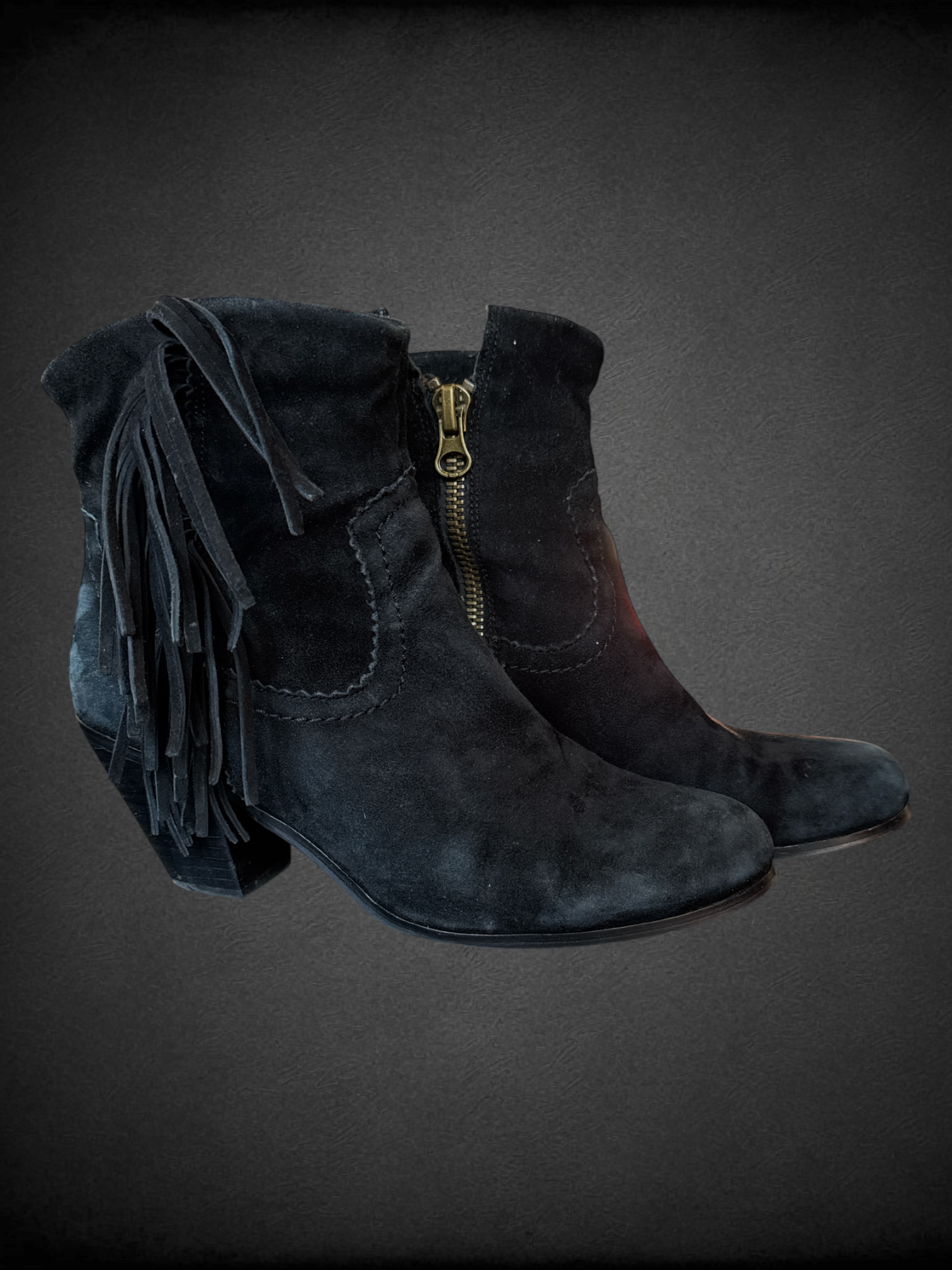 Size 10 Sam Edelman Louie black suede fringe ankle boots