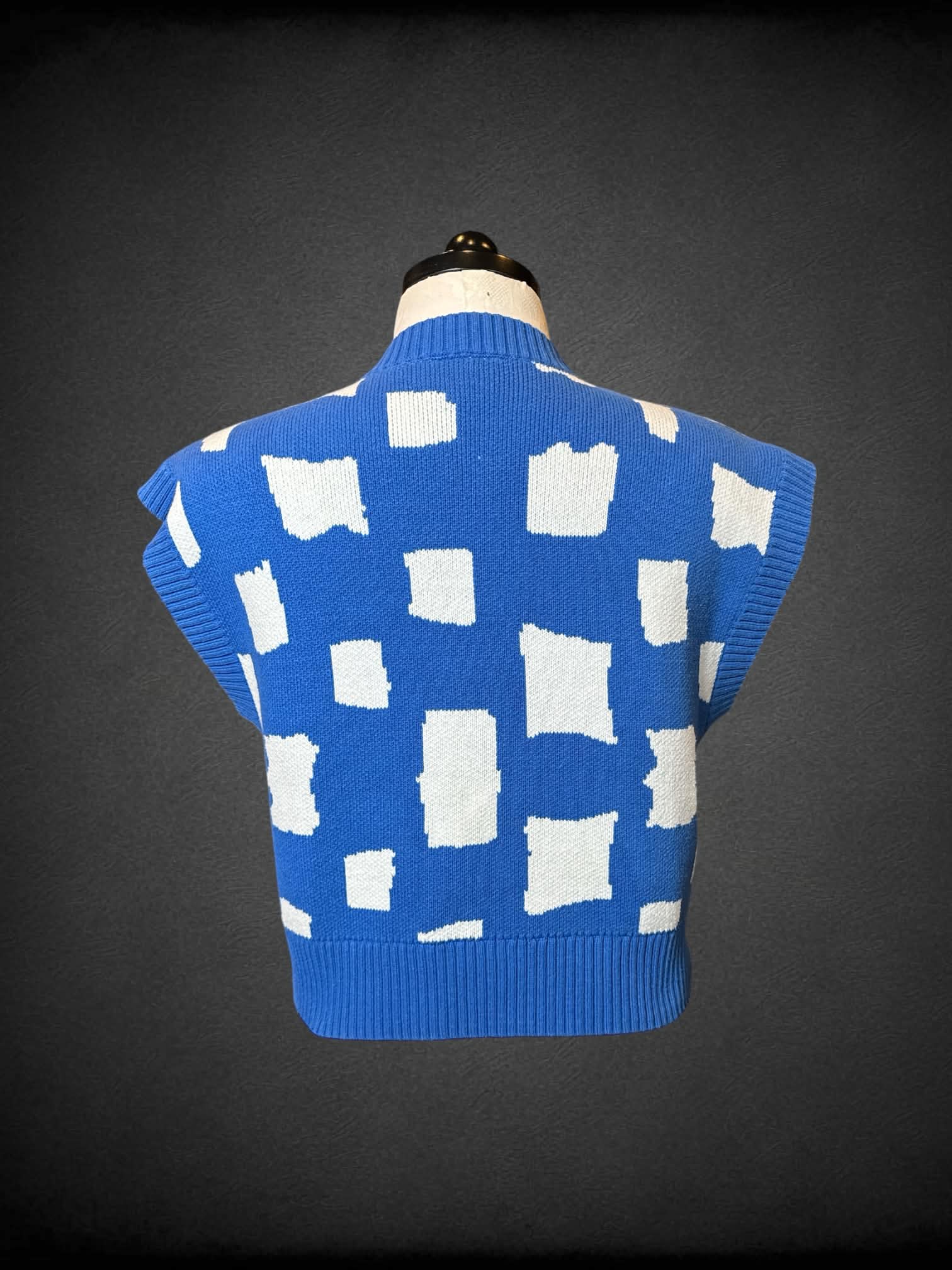 0X Lazy Oaf blue sleeveless knit top with white gingham design, and mushroom fairy on front