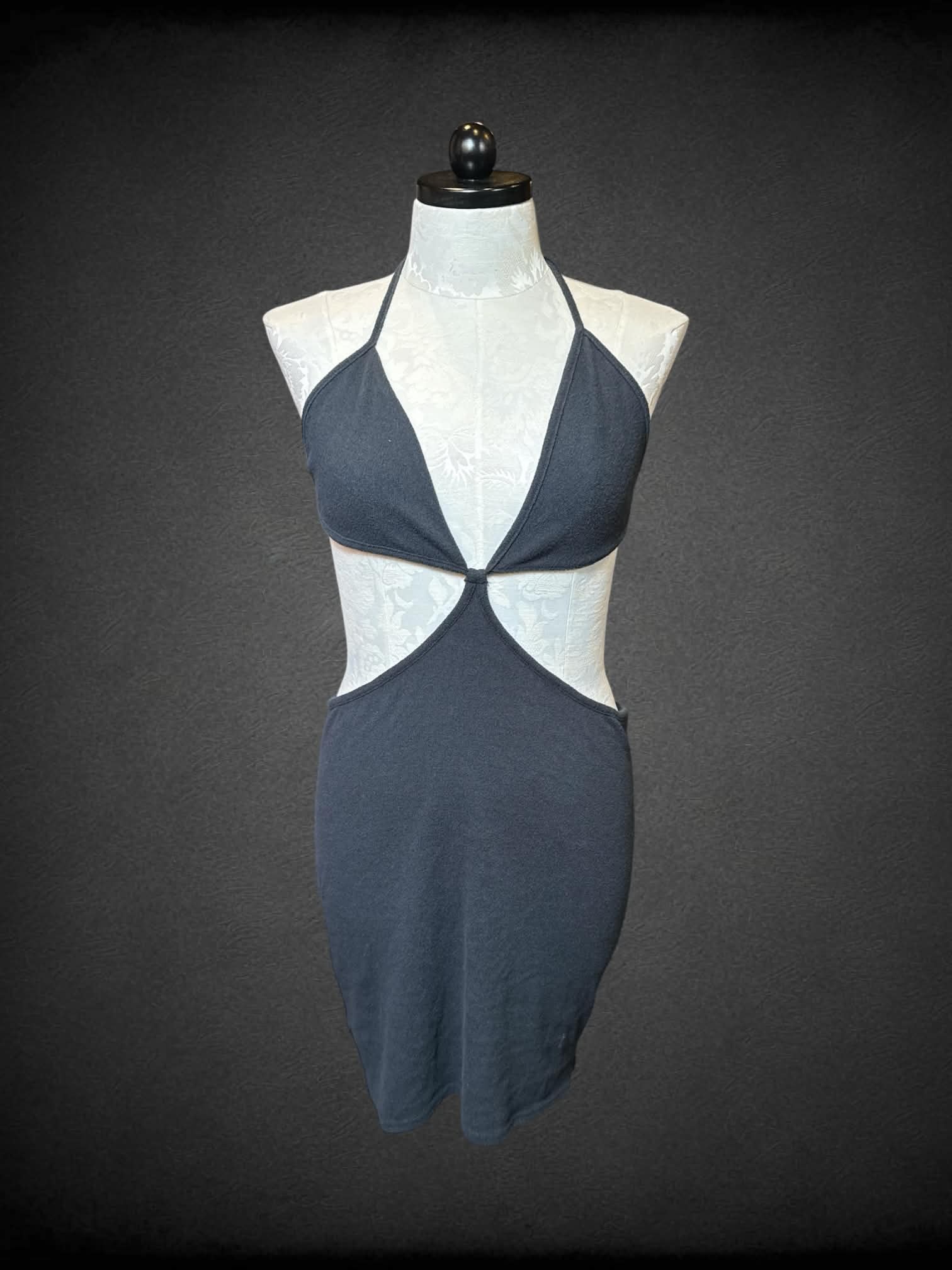 0X Anthropologie black halter dress with neck and bodice tie on back, and low back