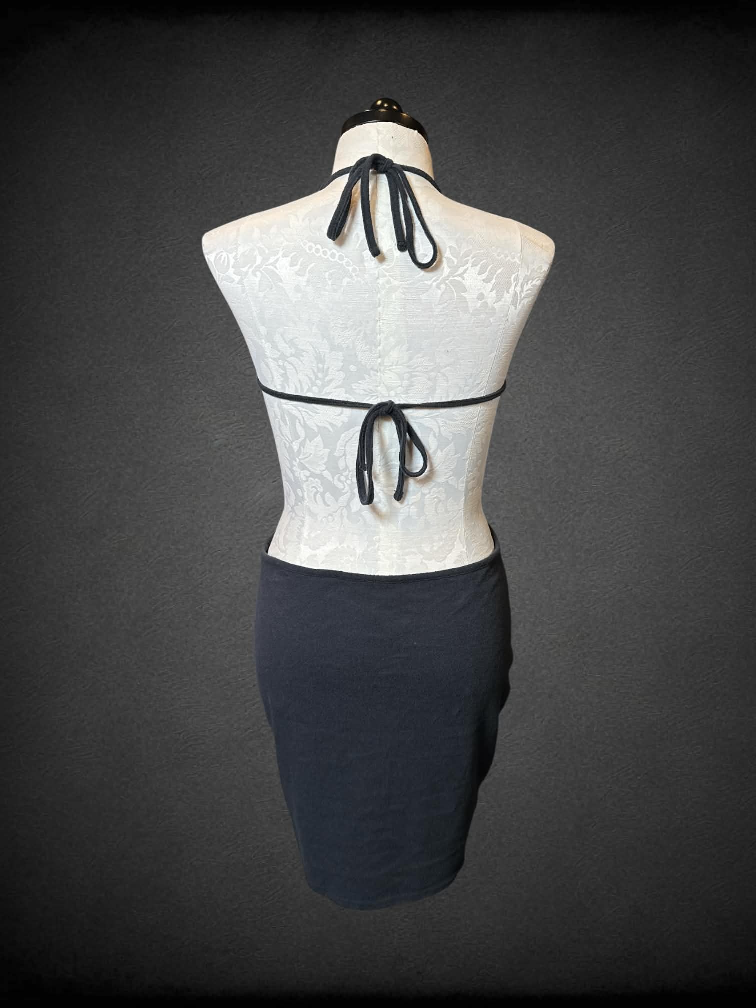 0X Anthropologie black halter dress with neck and bodice tie on back, and low back