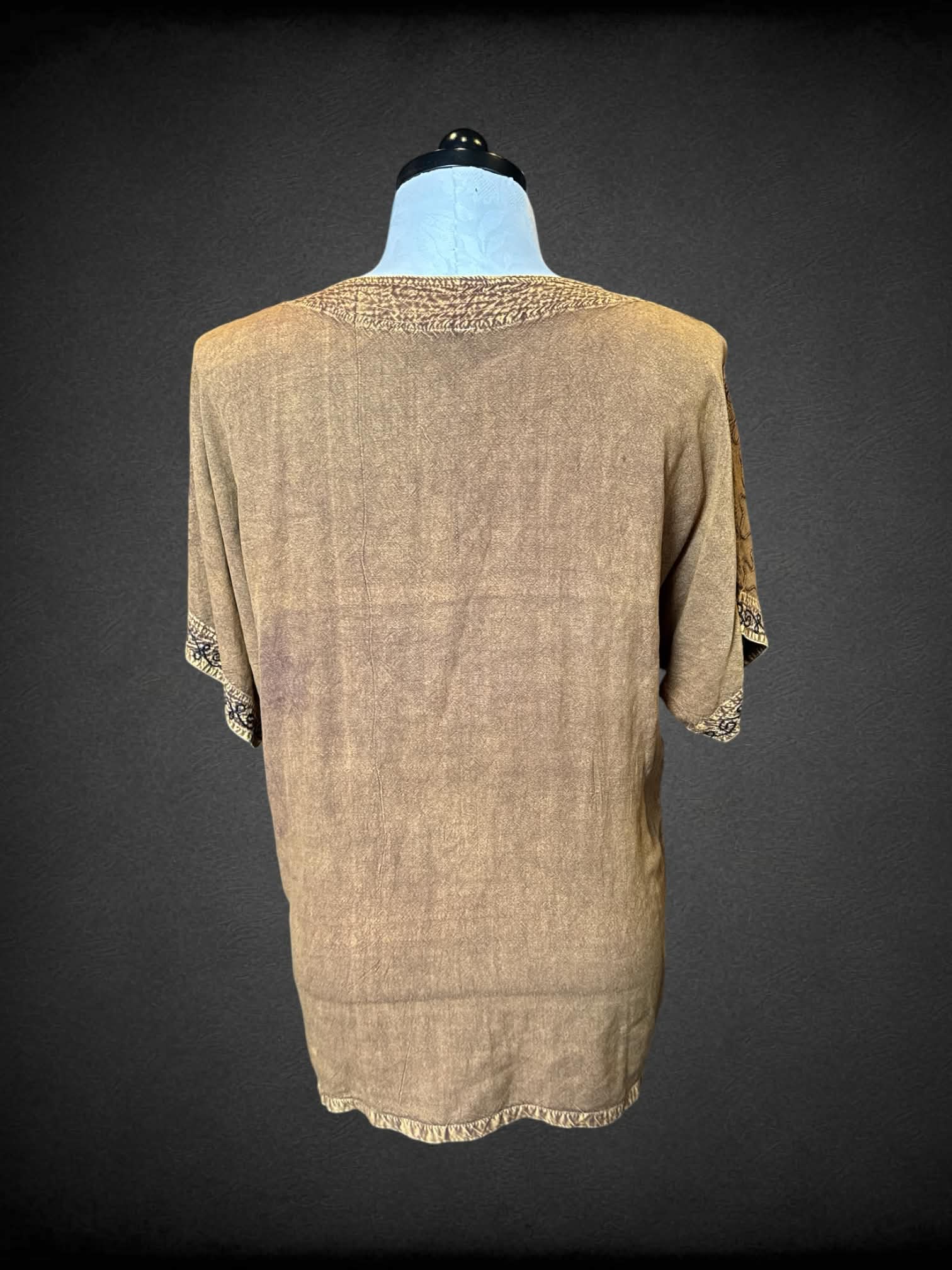 1X Brown washed top with embroidery on front, and butterflies