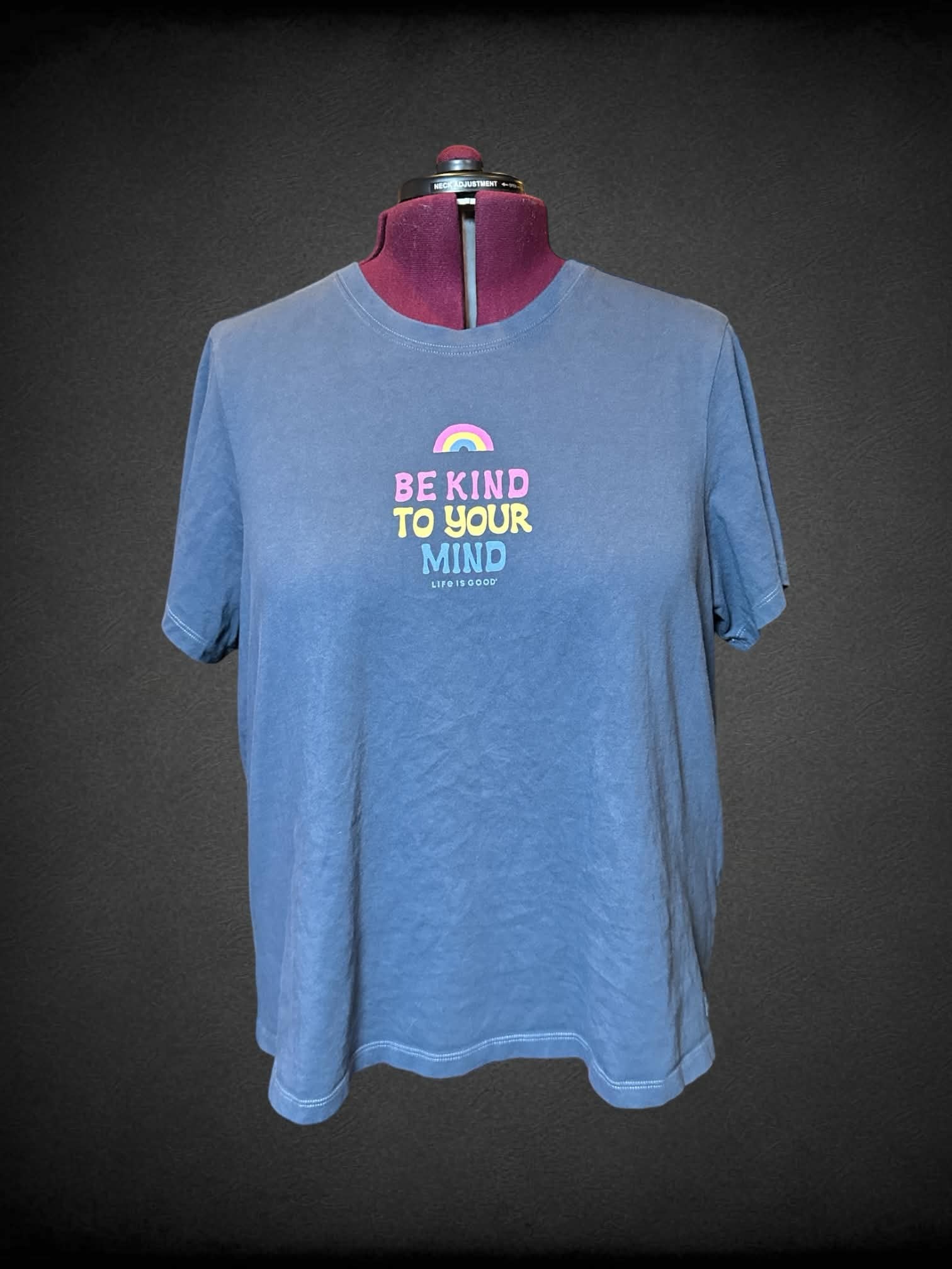 3X Life Is Good blue t shirt with “Be Kind To Your Mind” graphic