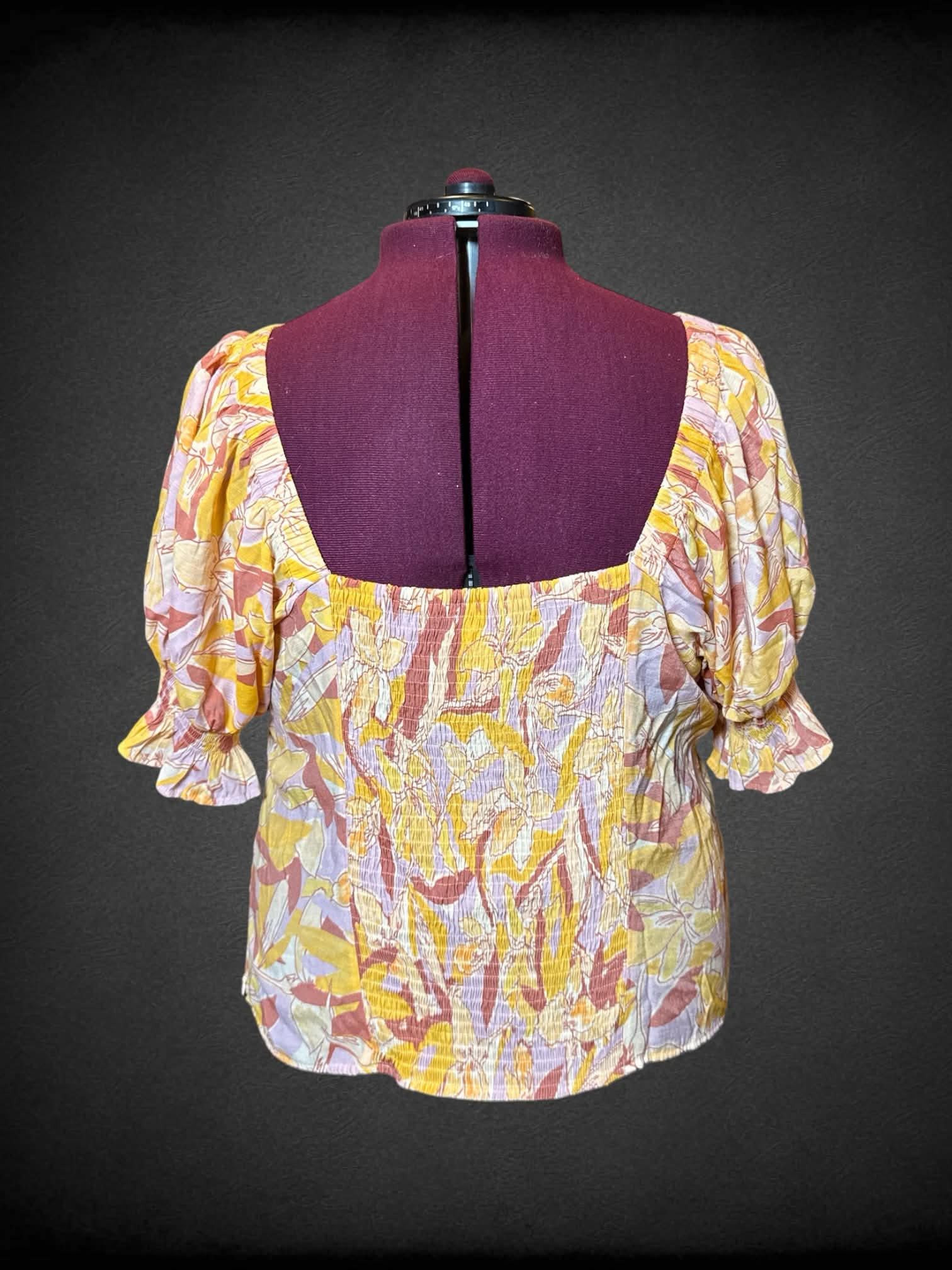 2X Nine West yellow, pink, and orange floral tops with off the shoulder sleeves, and shirted back and cuffs