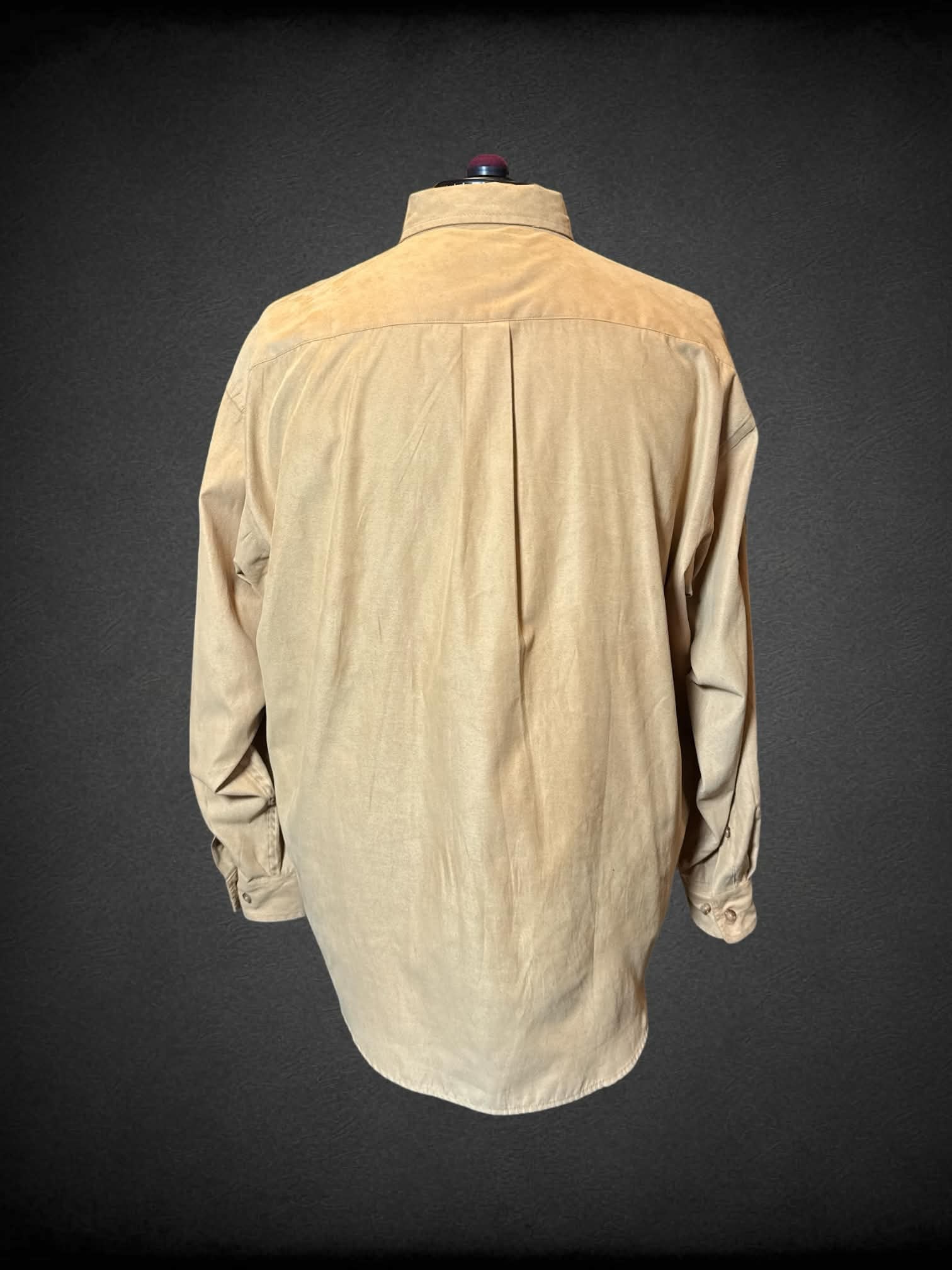 2X ORVIS yellow long sleeve button up with suede like texture, and two pockets on front