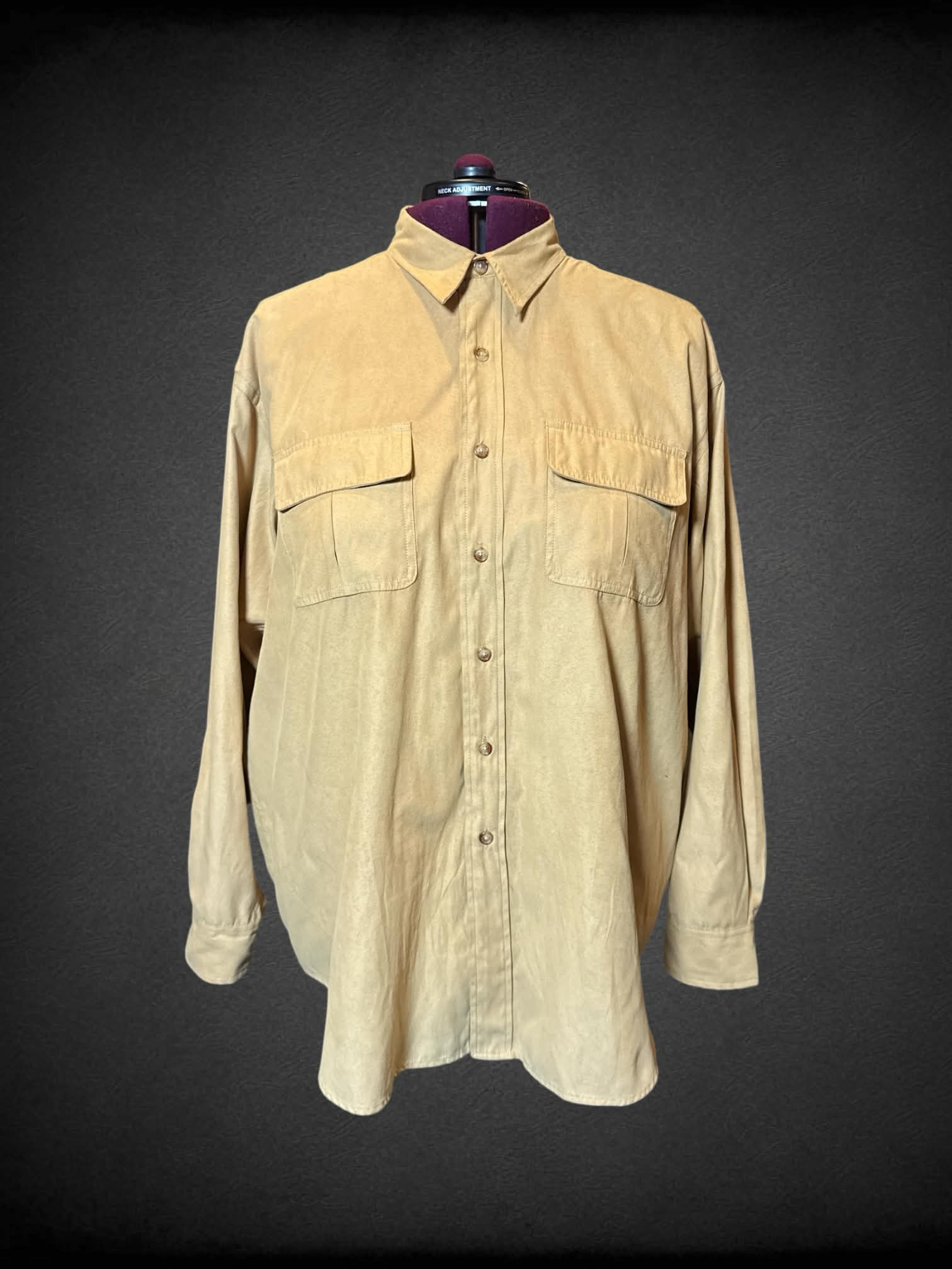 2X ORVIS yellow long sleeve button up with suede like texture, and two pockets on front