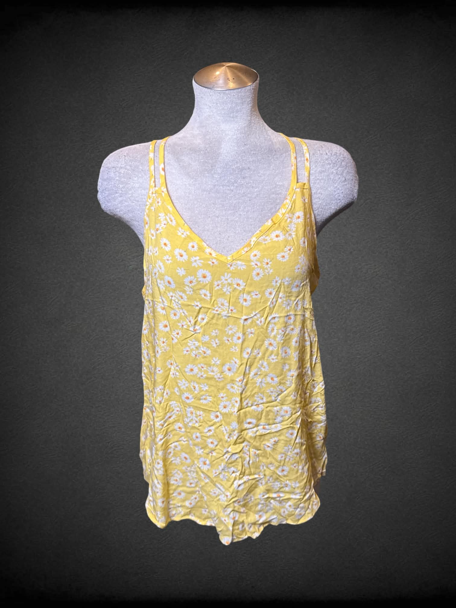 L NWT So yellow sleeveless floral top with shirring on back