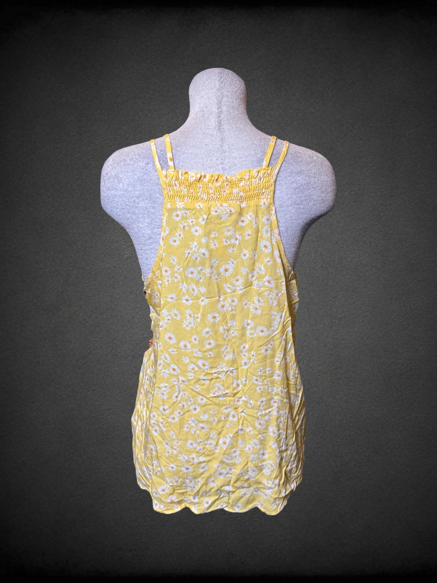 L NWT So yellow sleeveless floral top with shirring on back