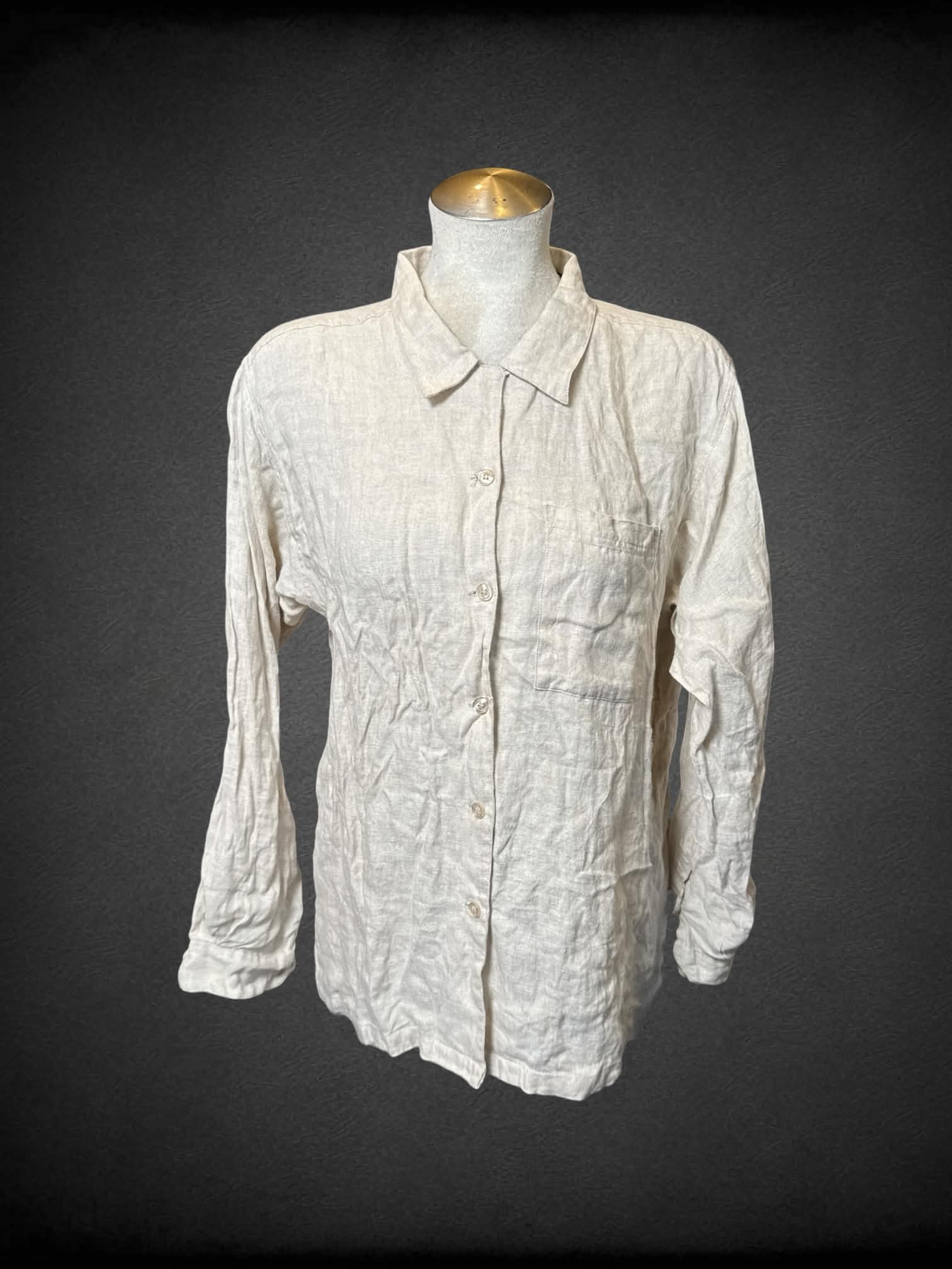 L Richard Malcom vintage off white long sleeve button up with one chest pocket
