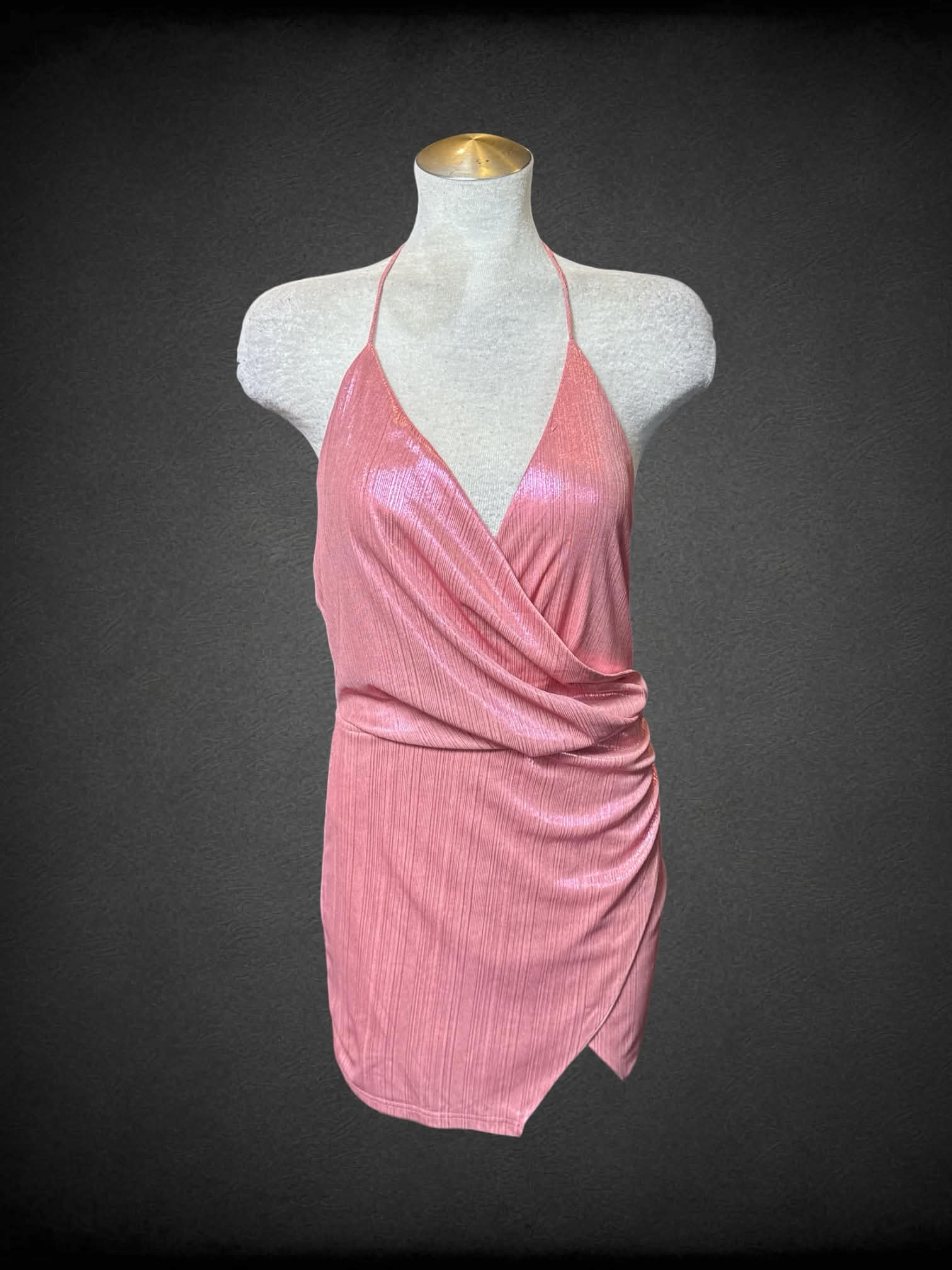 L Superdown pink sleeveless faux wrap dress with zipper on low back