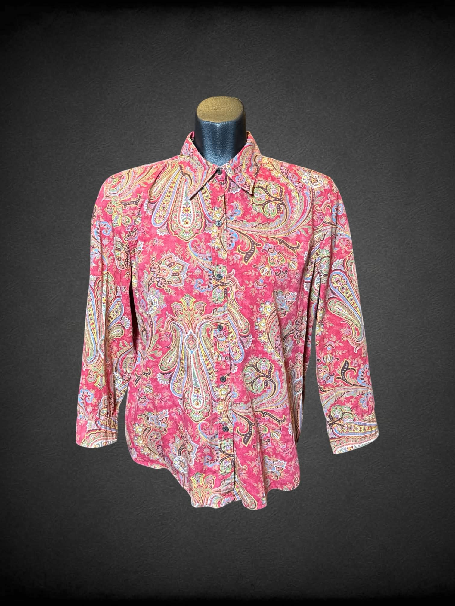 S Chaps red long sleeve button up with paisley design