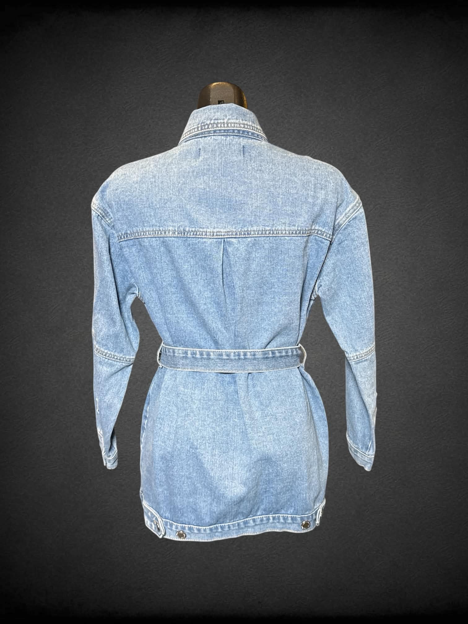 S IMOS denim button up jacket with tie belt, and pockets