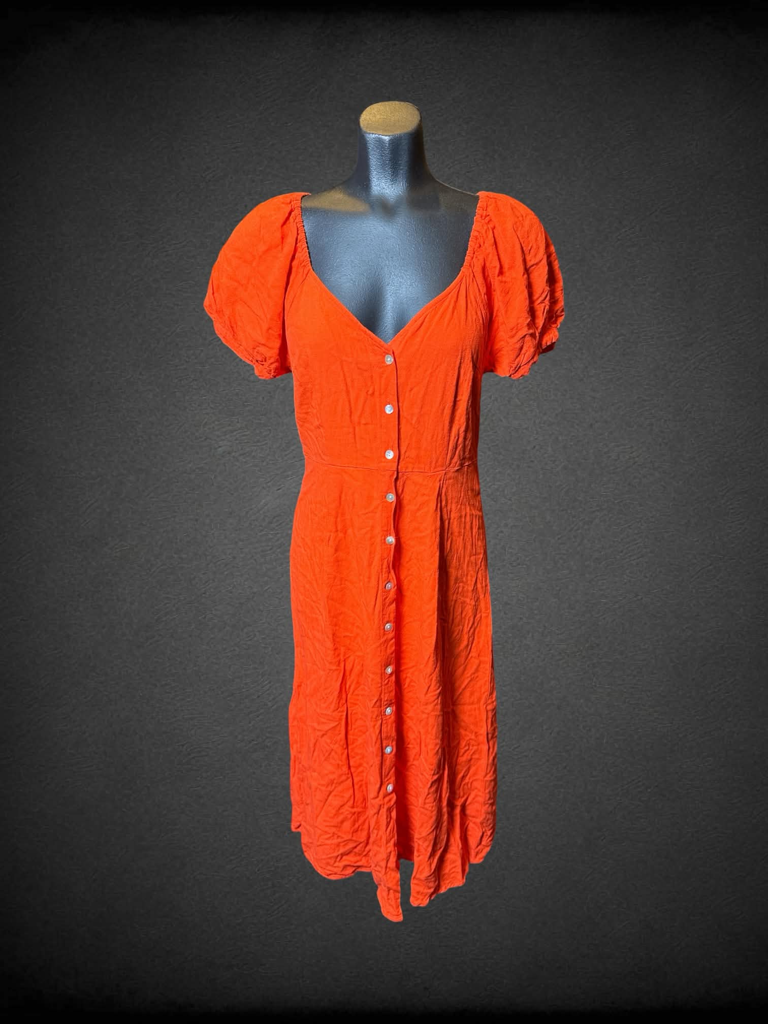 M Vero Moda orange short sleeve button up dress with off the shoulder sleeves