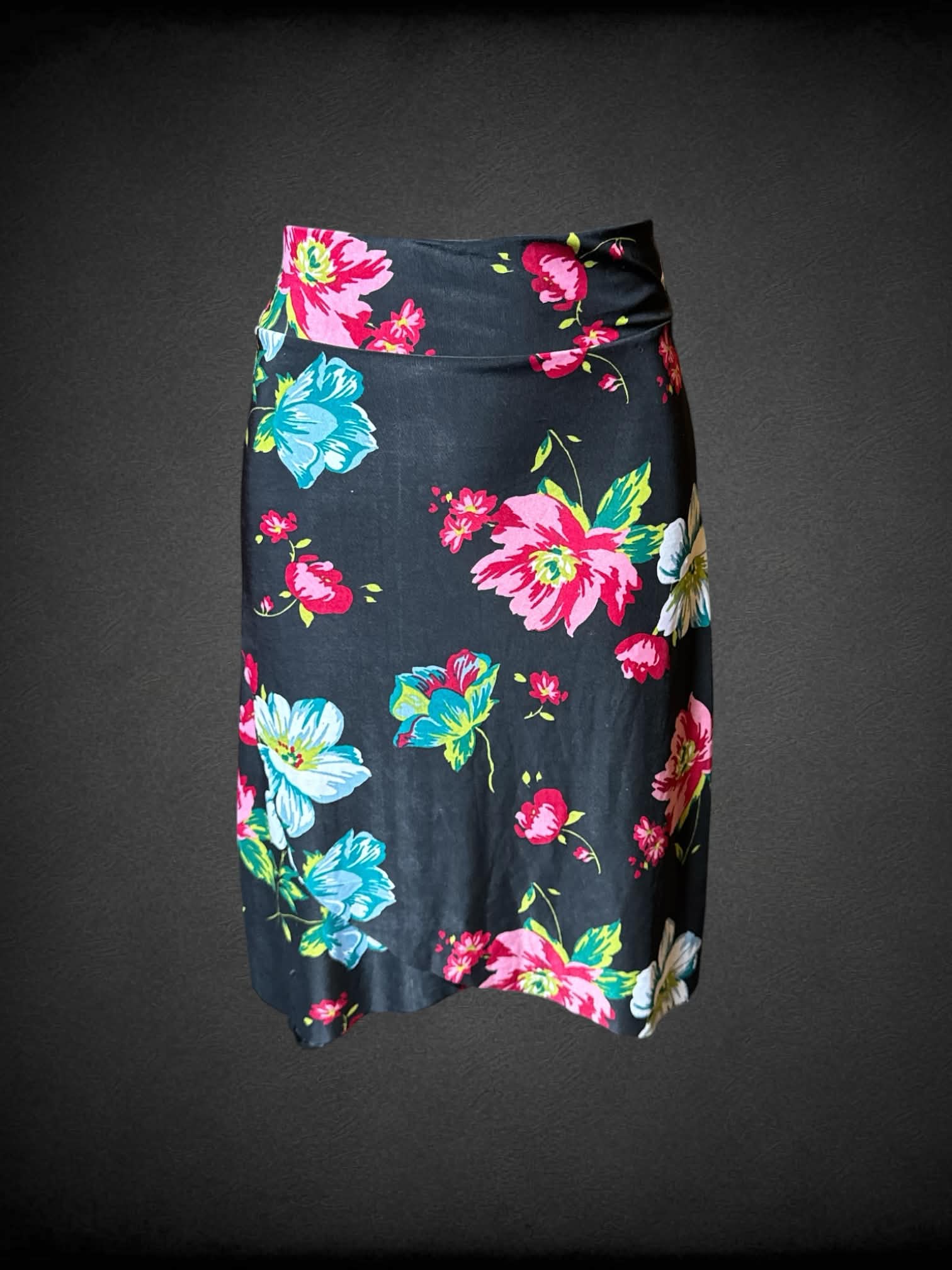 M Tango Imagen black stretchy faux wrap skirt with flors design