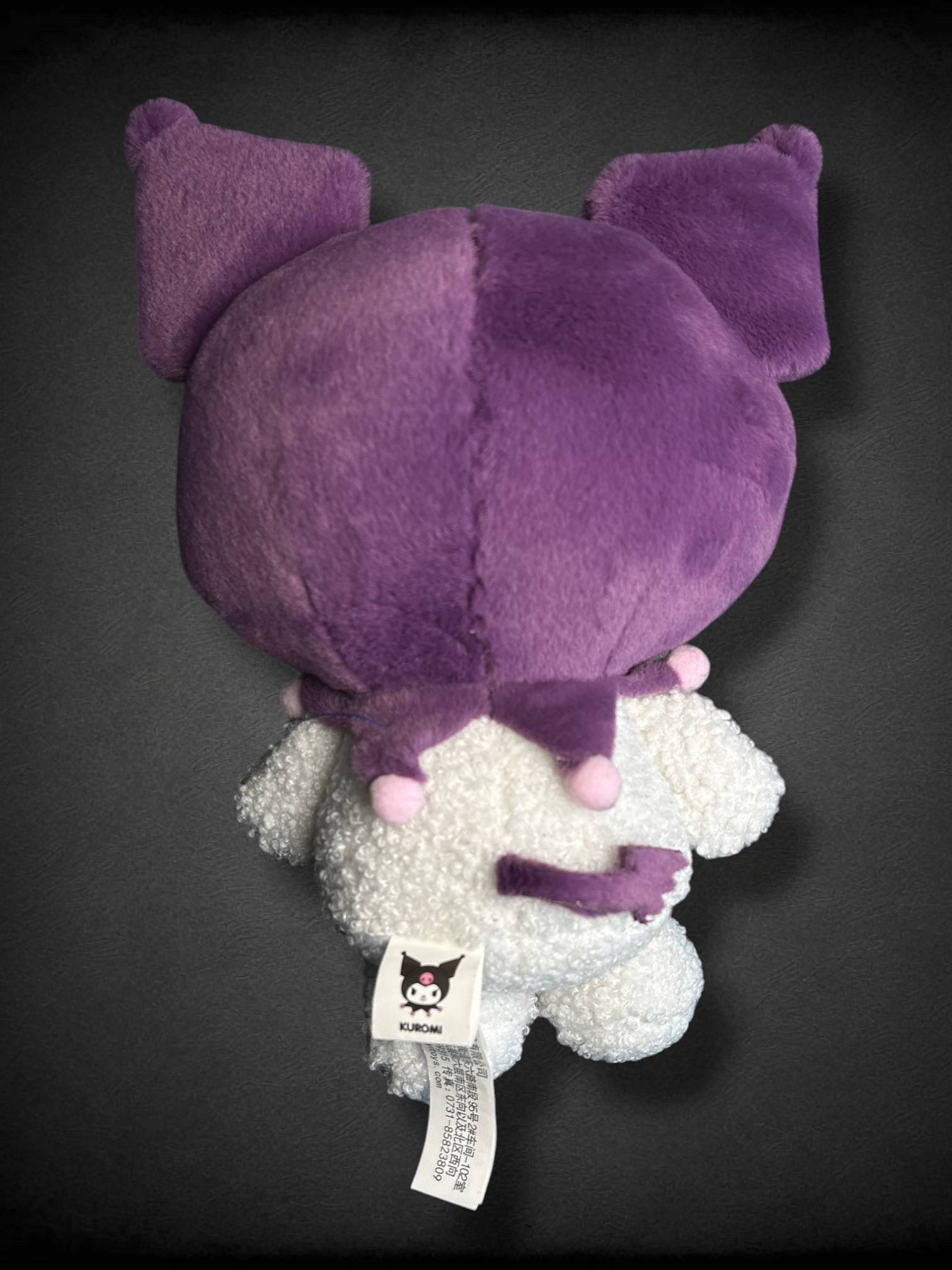 Kuromi plush with purple hat and bow