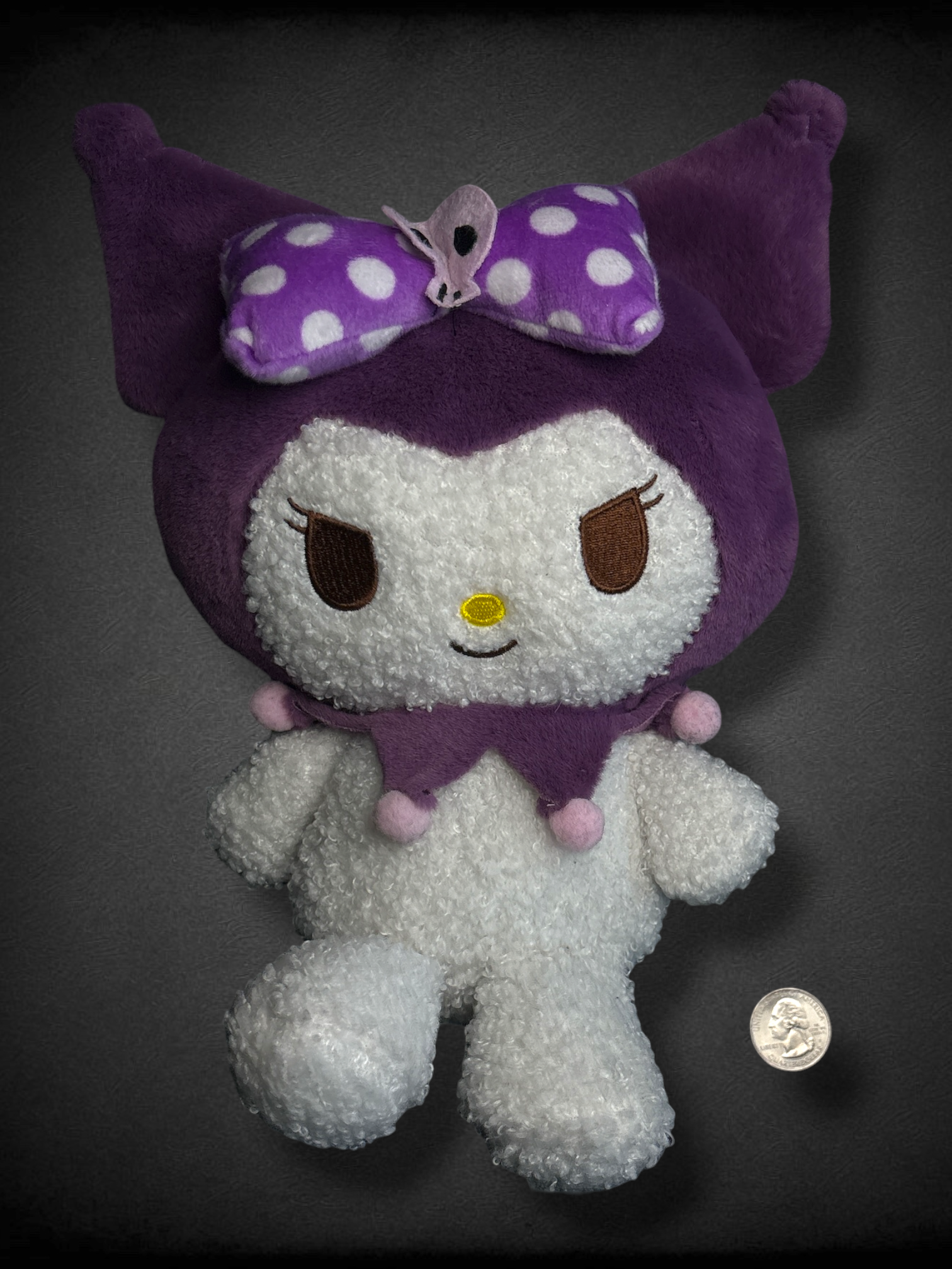 Kuromi plush with purple hat and bow