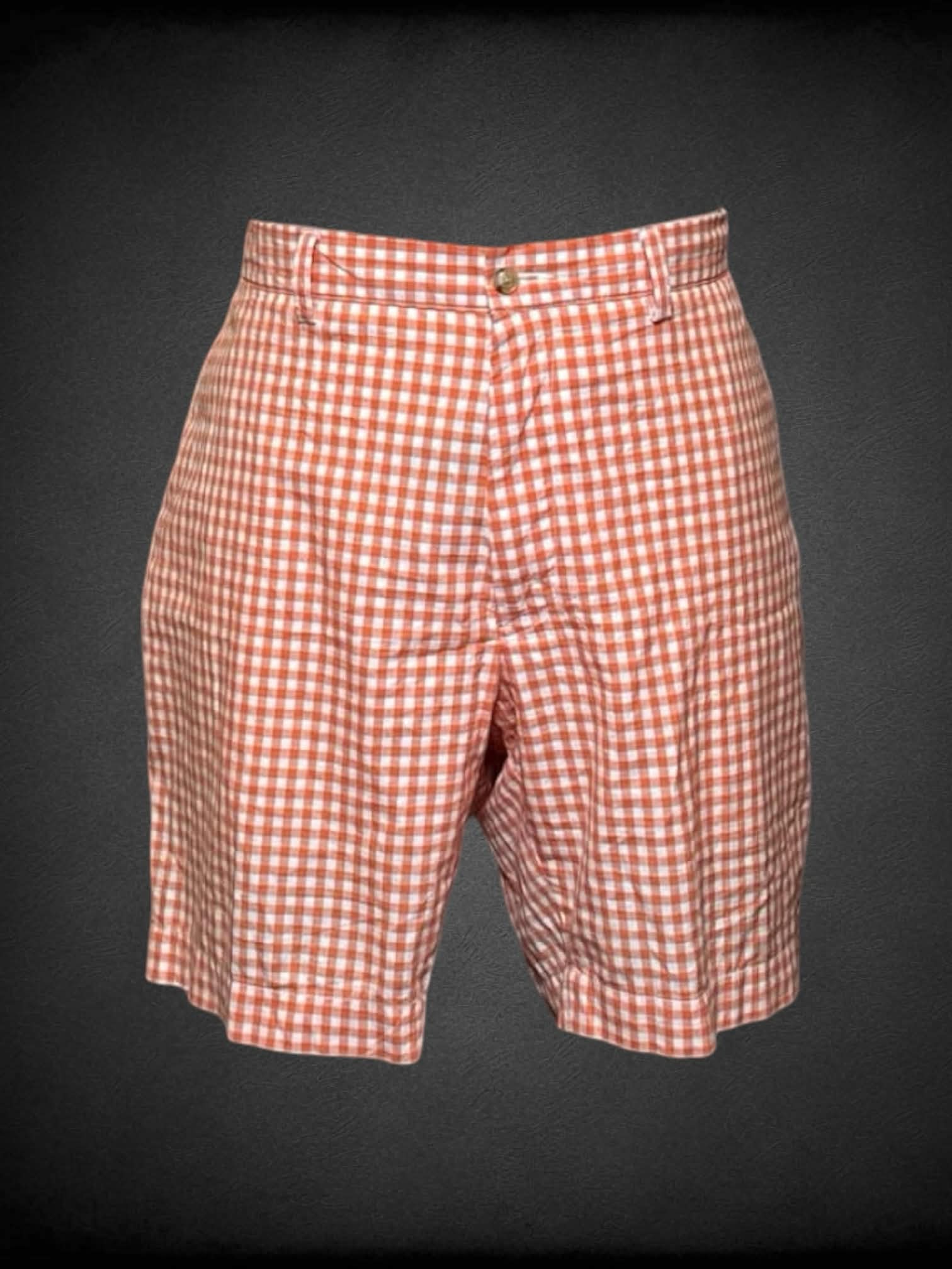 2X Polo by Ralph Lauren white and orange gingham shorts with zipper and button on front with pockets on front and back