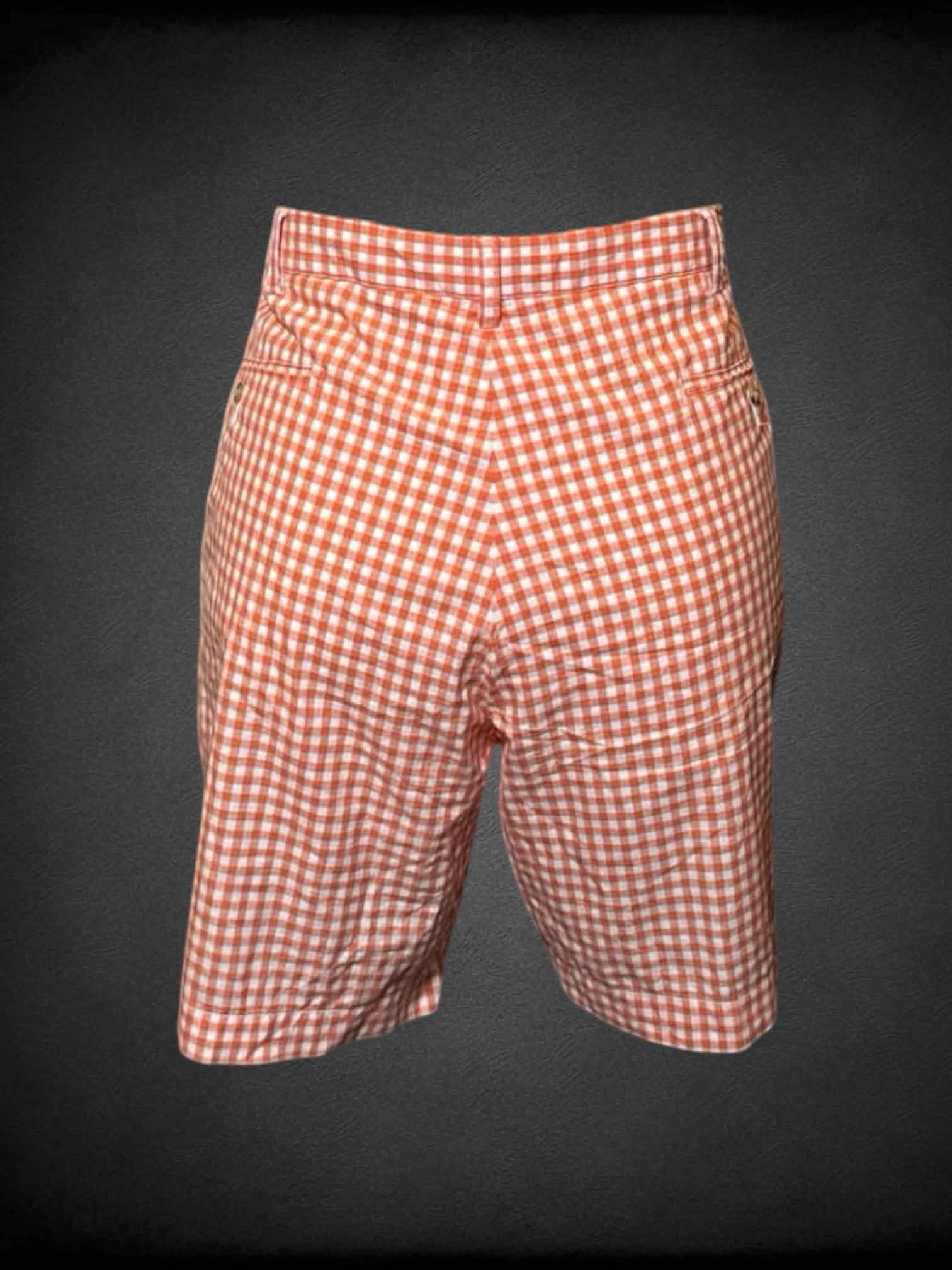 2X Polo by Ralph Lauren white and orange gingham shorts with zipper and button on front with pockets on front and back
