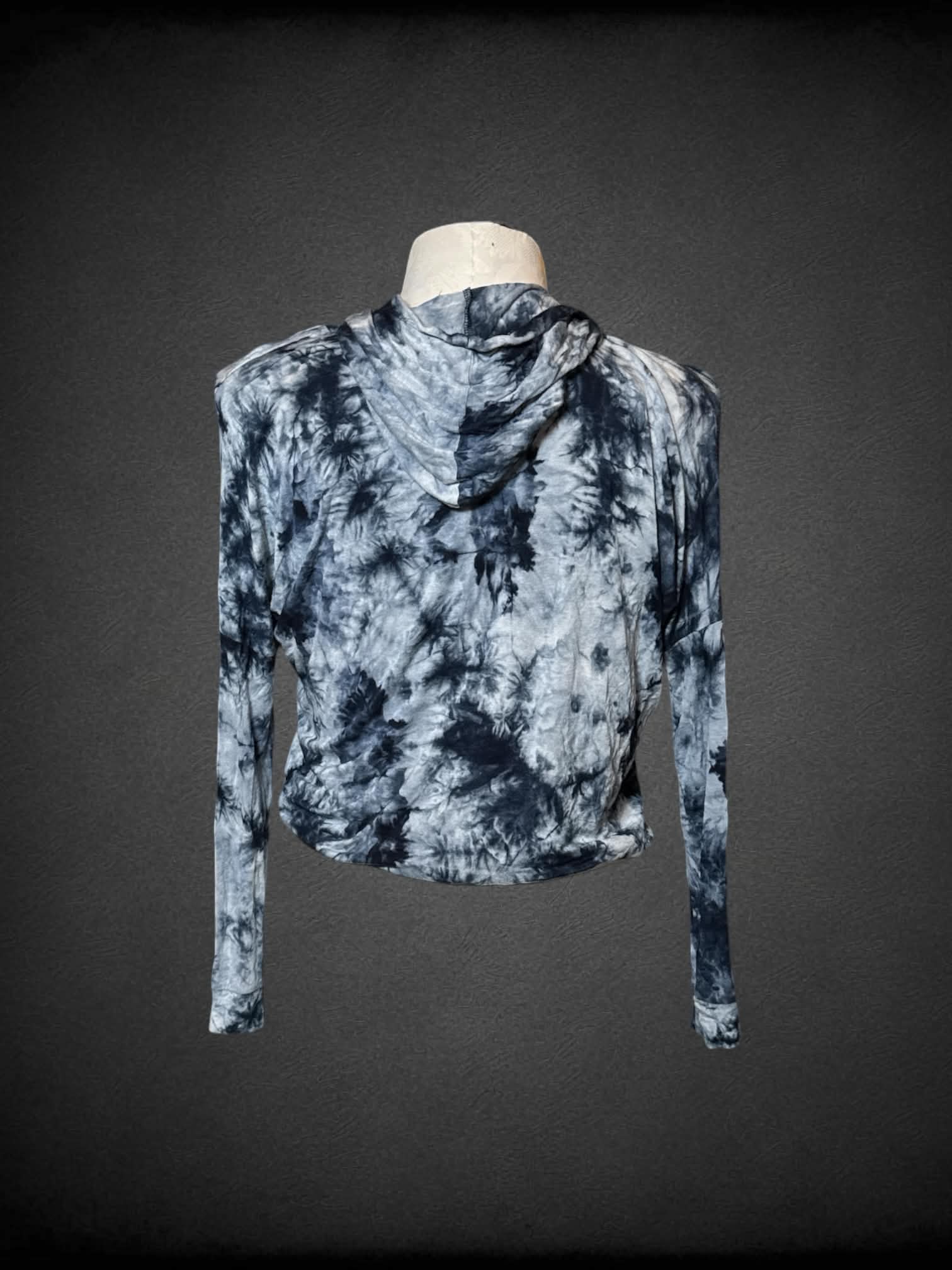 0X Ginger G blue & white cropped marble tye-dye hoodie